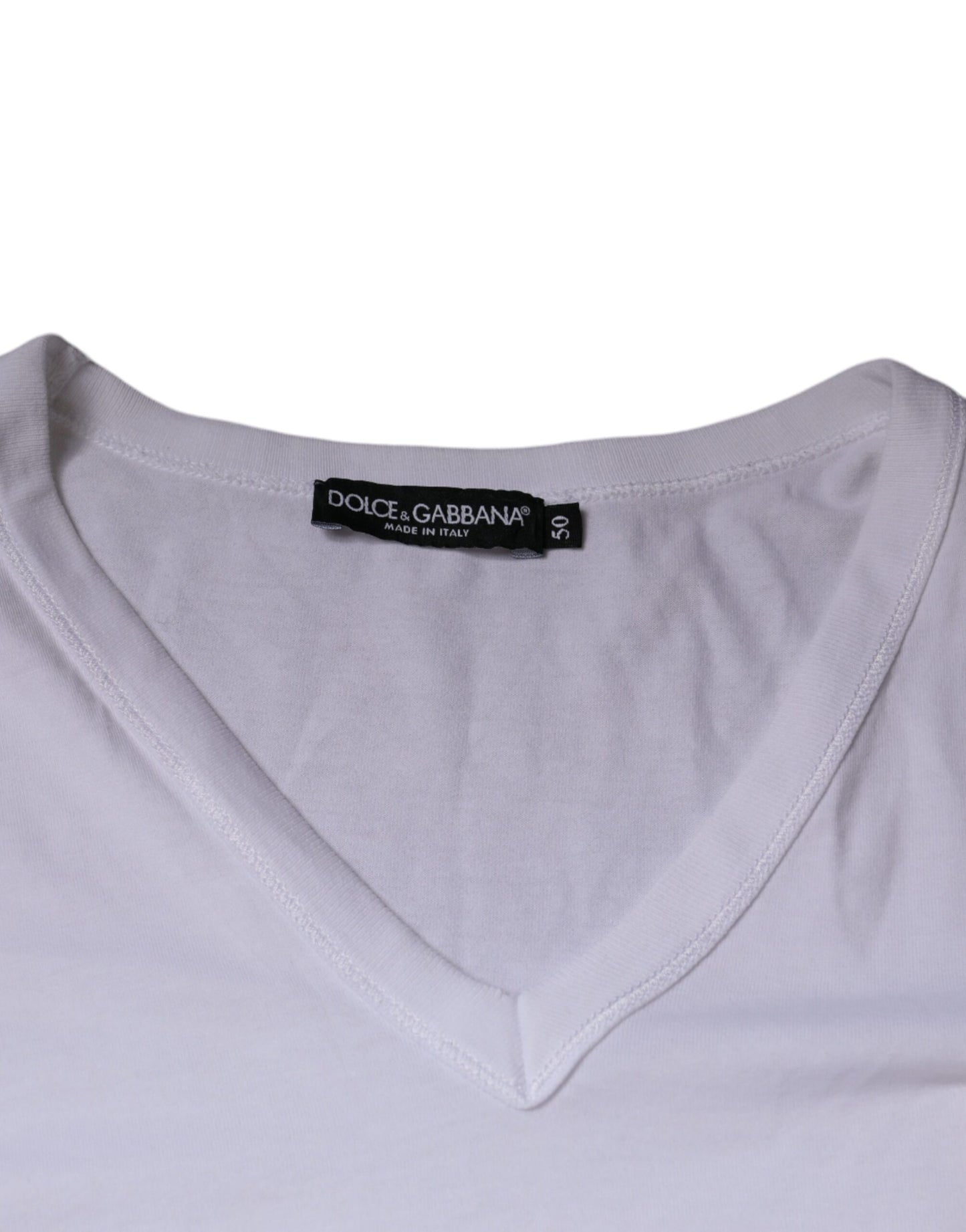 Dolce & Gabbana White Logo Cotton V-neck Short Sleeve T-shirt IT50 / L