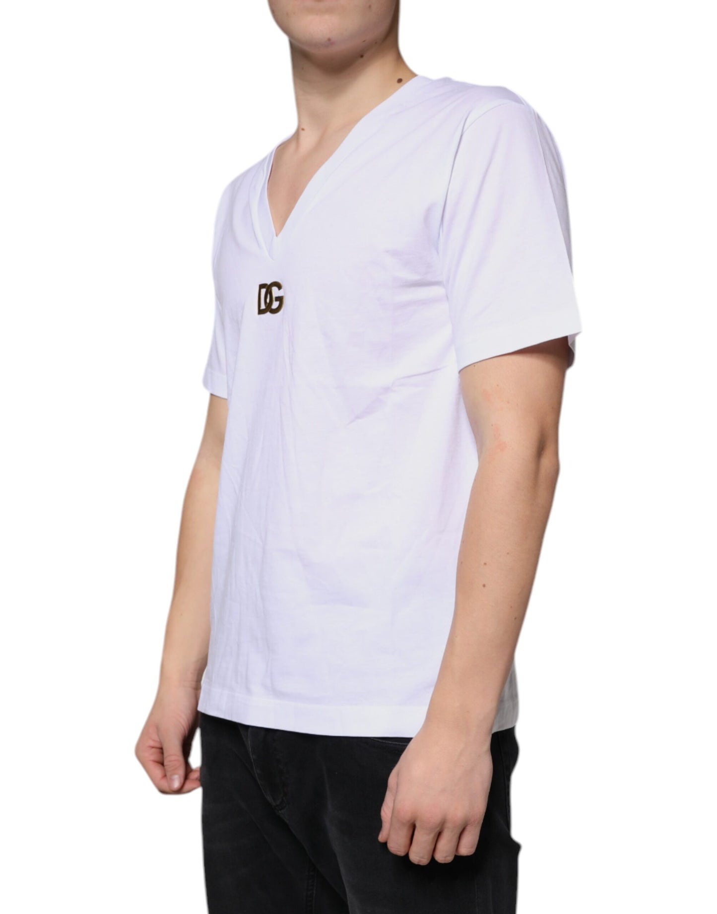 Dolce & Gabbana White Logo Cotton Vneck Short Sleeve T-shirt IT44 / XS