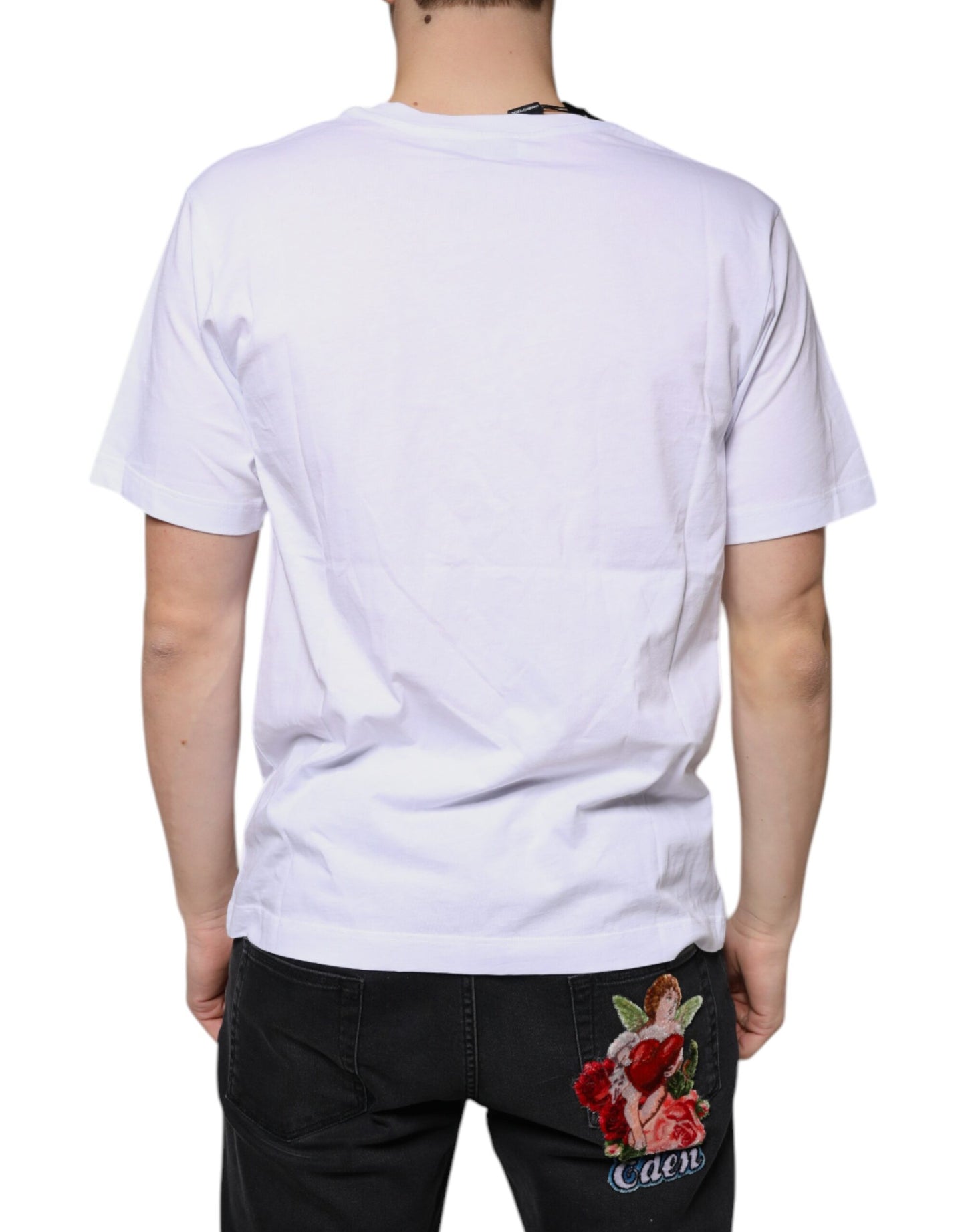 Dolce & Gabbana White Logo Cotton Vneck Short Sleeve T-shirt IT44 / XS