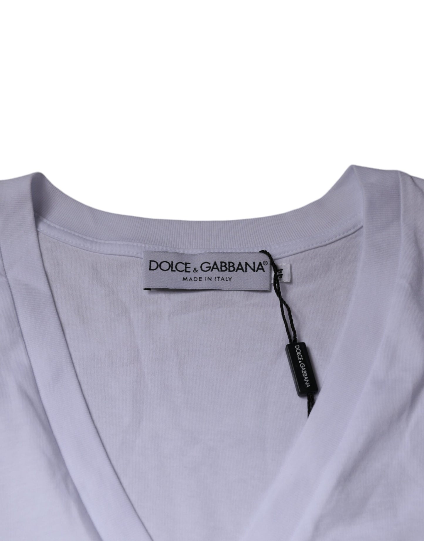 Dolce & Gabbana White Logo Cotton Vneck Short Sleeve T-shirt IT44 / XS