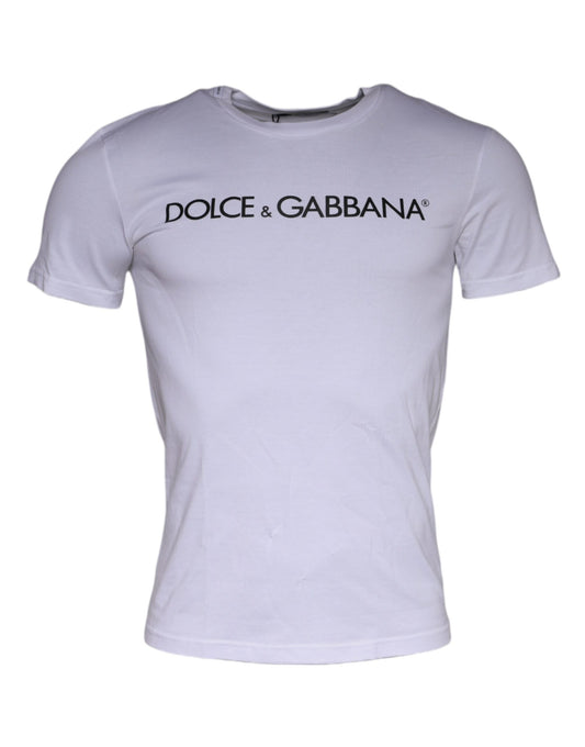 Dolce & Gabbana White Logo Print Cotton Crew Neck T-shirt IT46 / S