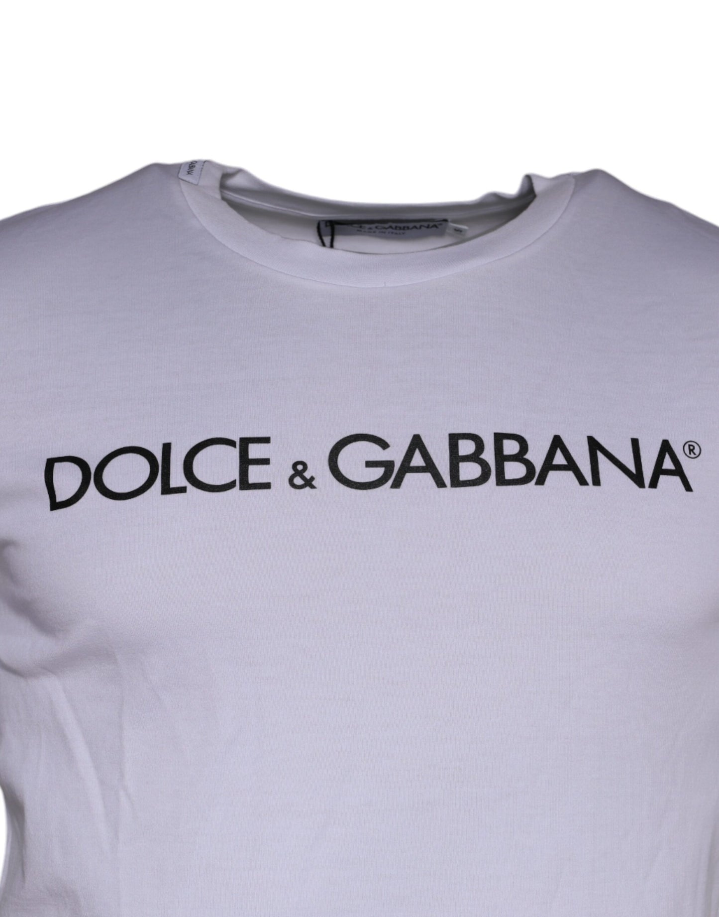 Dolce & Gabbana White Logo Print Cotton Crew Neck T-shirt IT46 / S