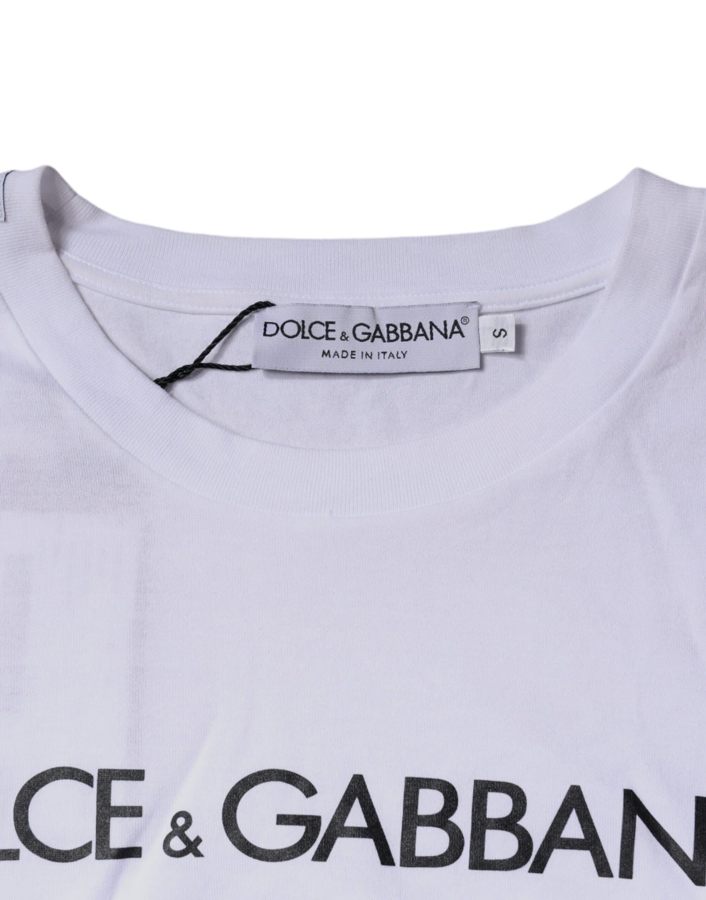 Dolce & Gabbana White Logo Print Cotton Crew Neck T-shirt IT46 / S