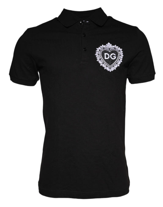 Dolce & Gabbana Black DG Heart Cotton Collared Polo T-shirt IT48 / M