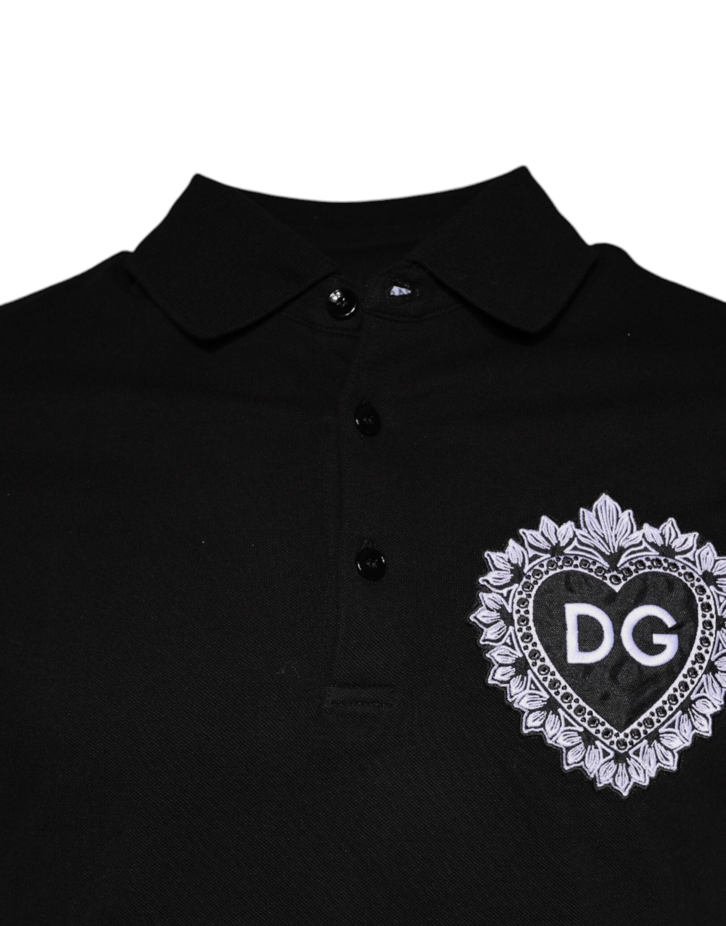 Dolce & Gabbana Black DG Heart Cotton Collared Polo T-shirt IT48 / M