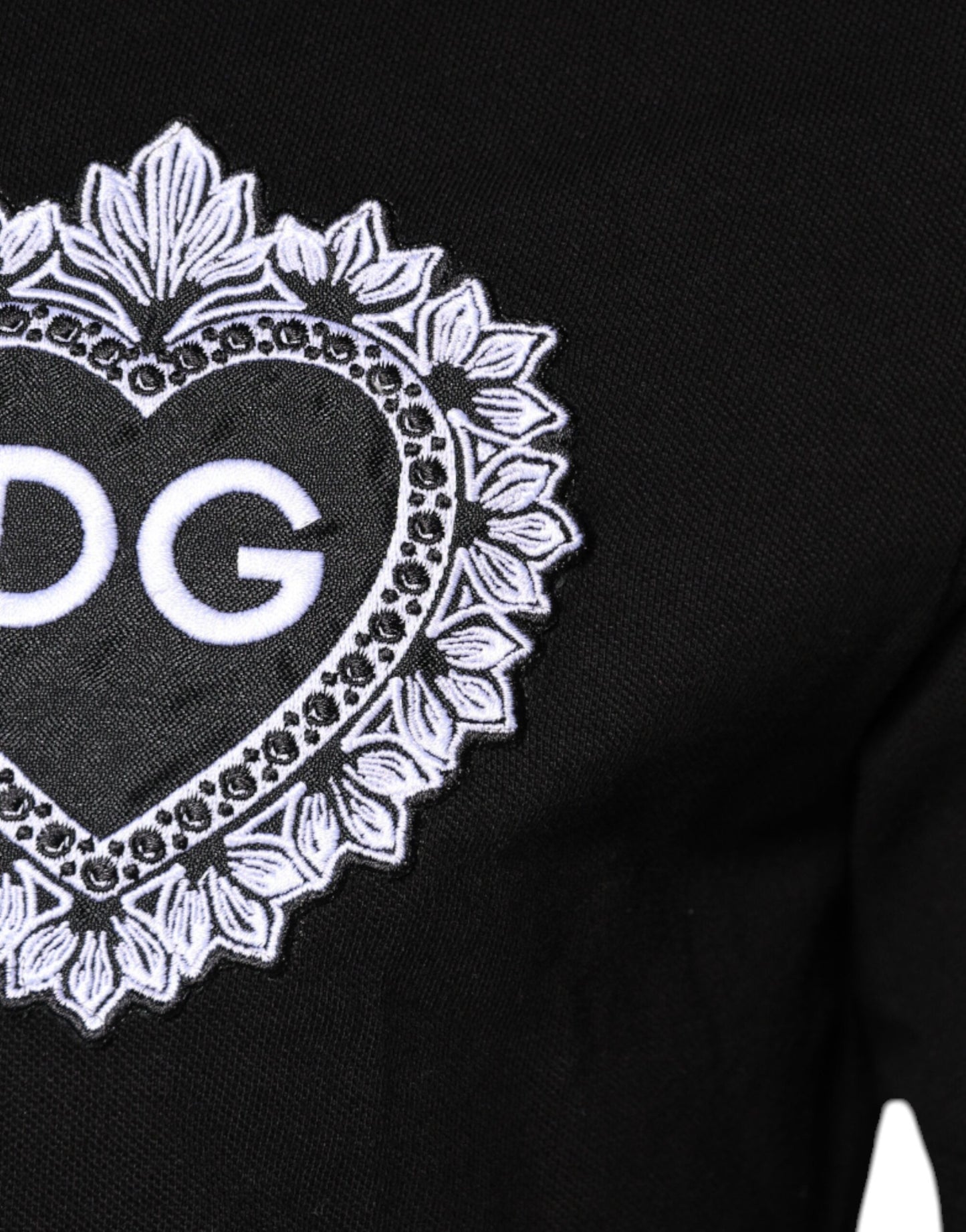 Dolce & Gabbana Black DG Heart Cotton Collared Polo T-shirt IT48 / M