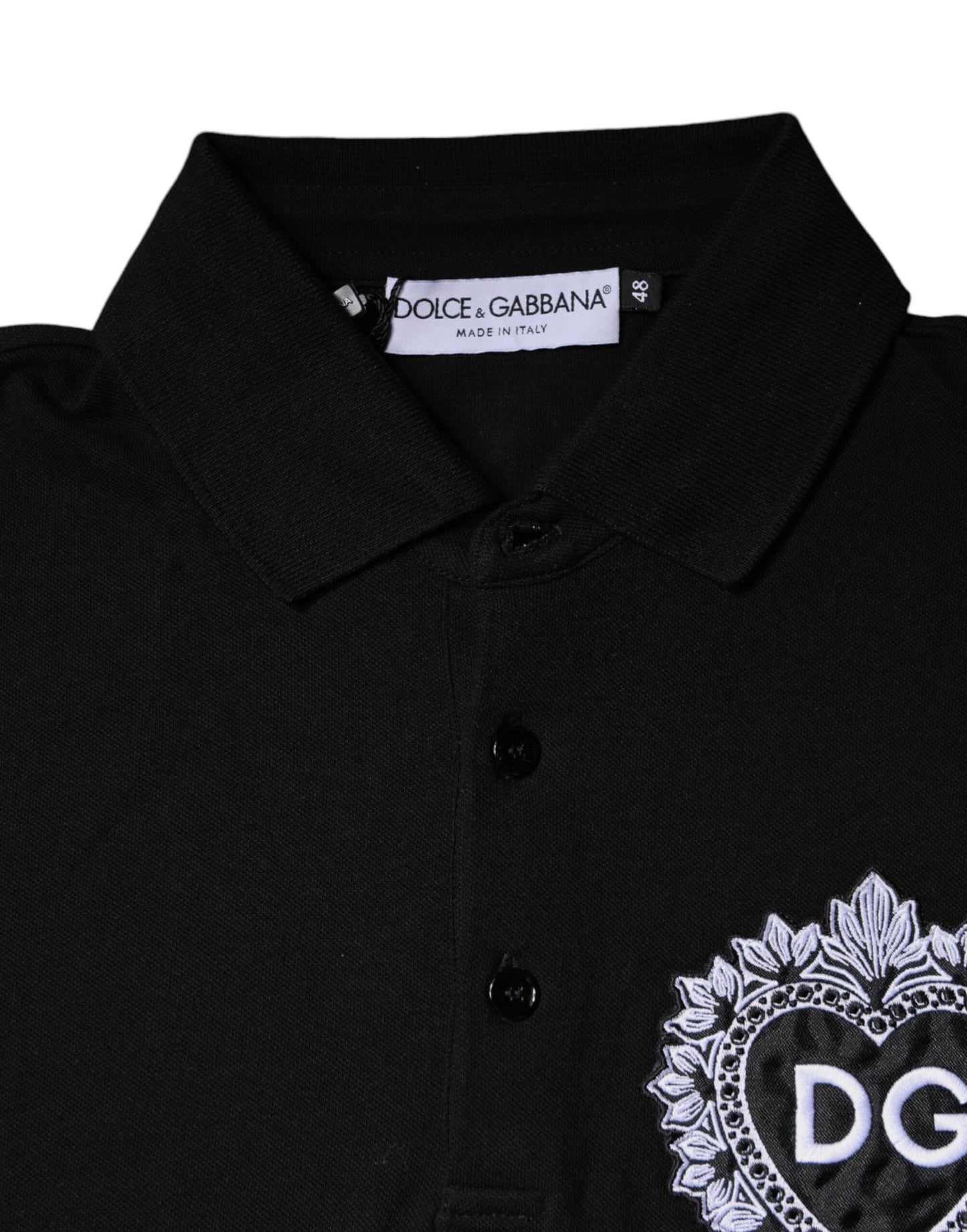 Dolce & Gabbana Black DG Heart Cotton Collared Polo T-shirt IT48 / M