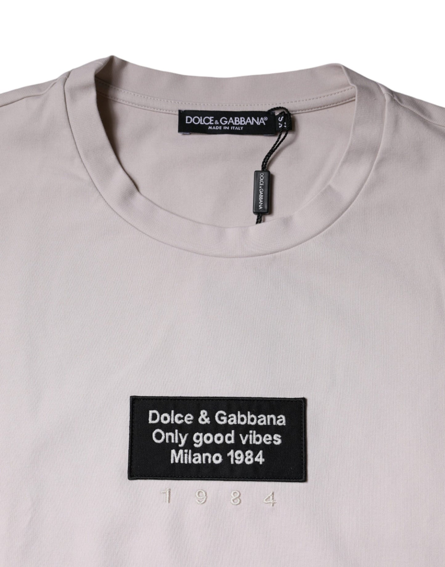 Dolce & Gabbana Beige Logo Cotton Blend Crew Neck T-shirt IT44 / XS