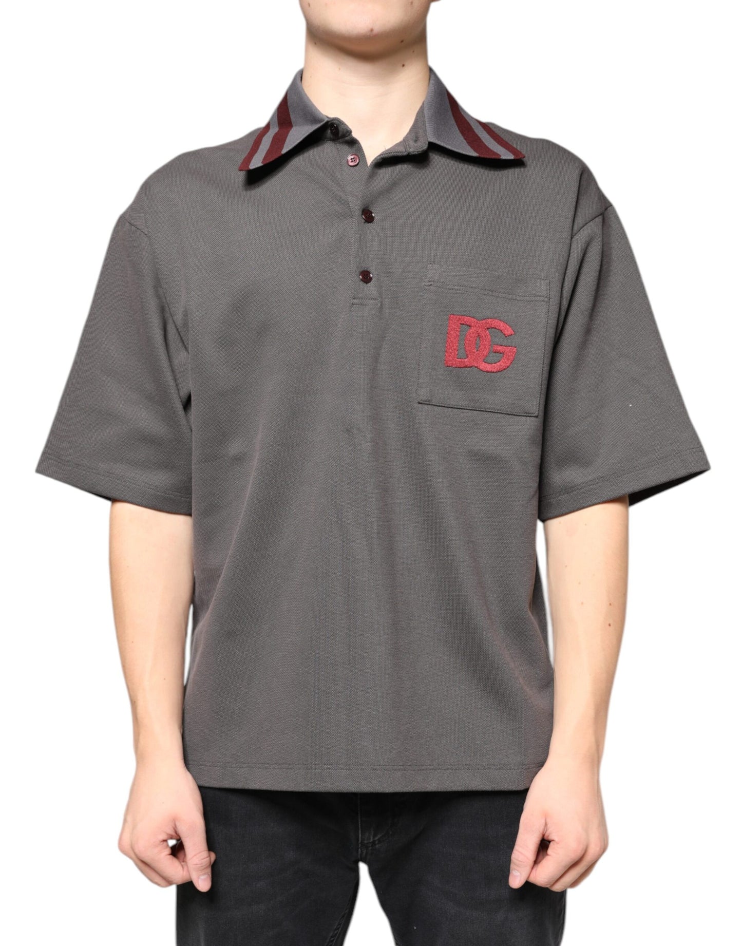 Dolce & Gabbana Gray DG Embroidery Collared Men Polo T-shirt IT48 / M