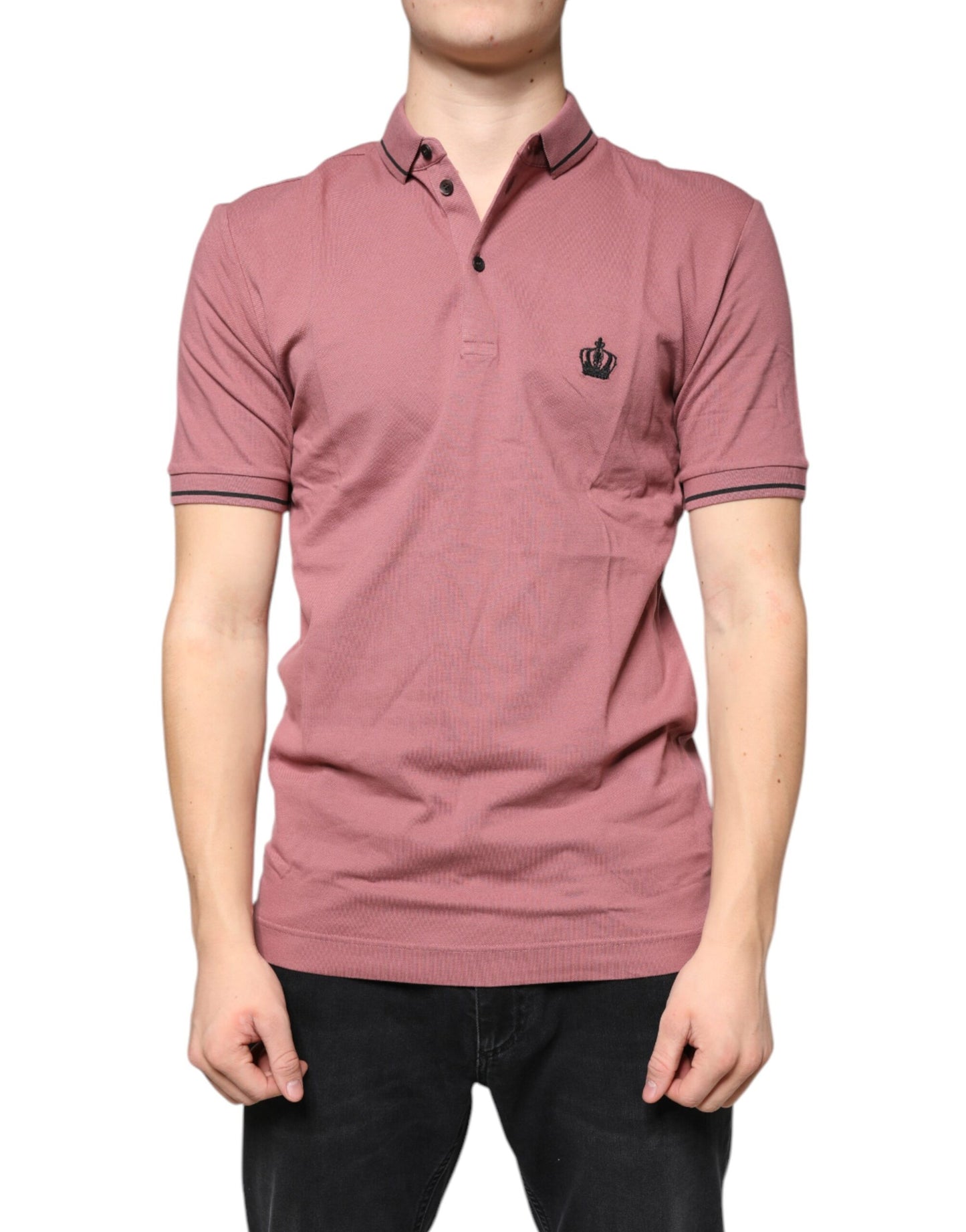 Dolce & Gabbana Pink Crown Embroidery Collared Polo T-shirt IT48 / M