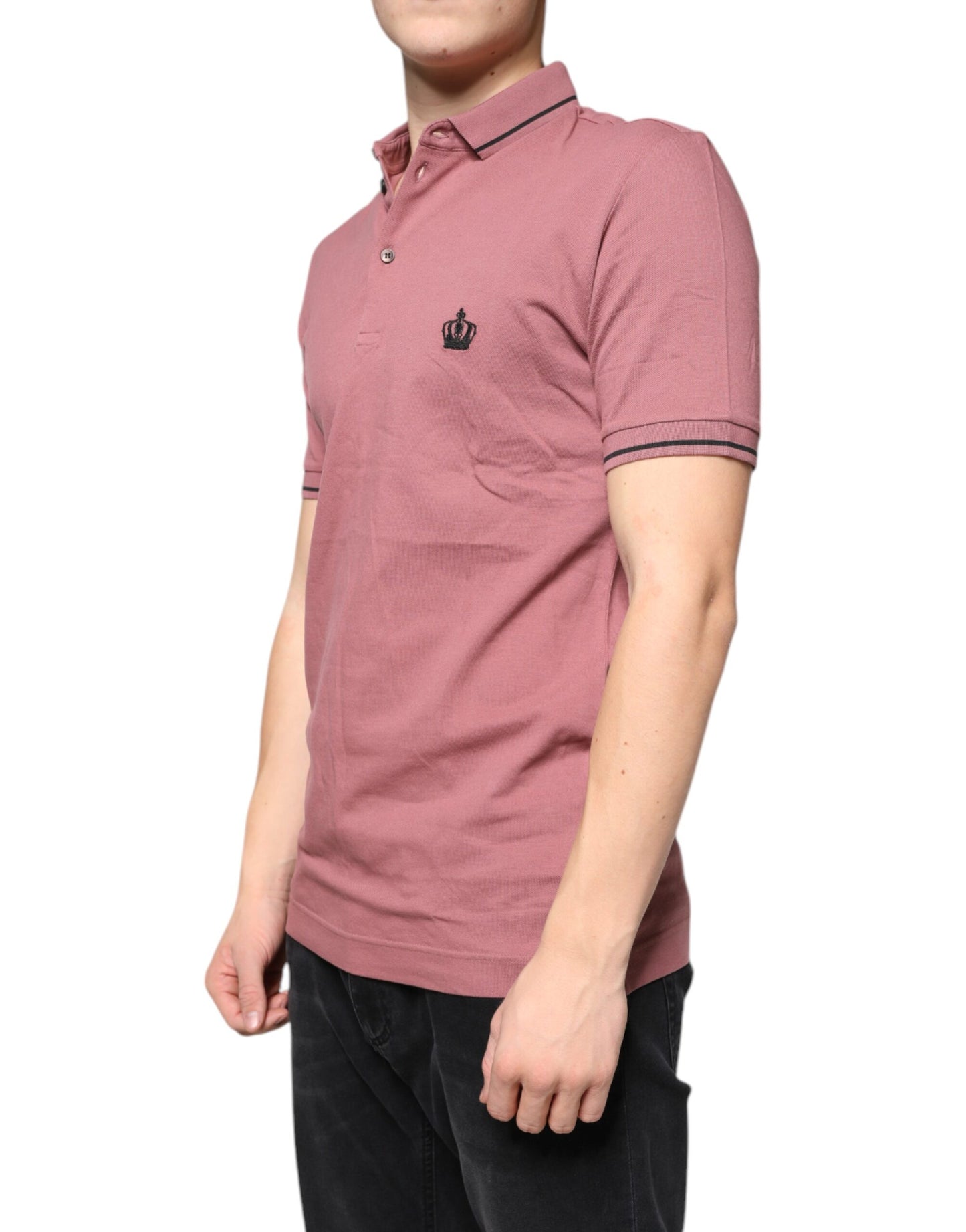 Dolce & Gabbana Pink Crown Embroidery Collared Polo T-shirt IT48 / M