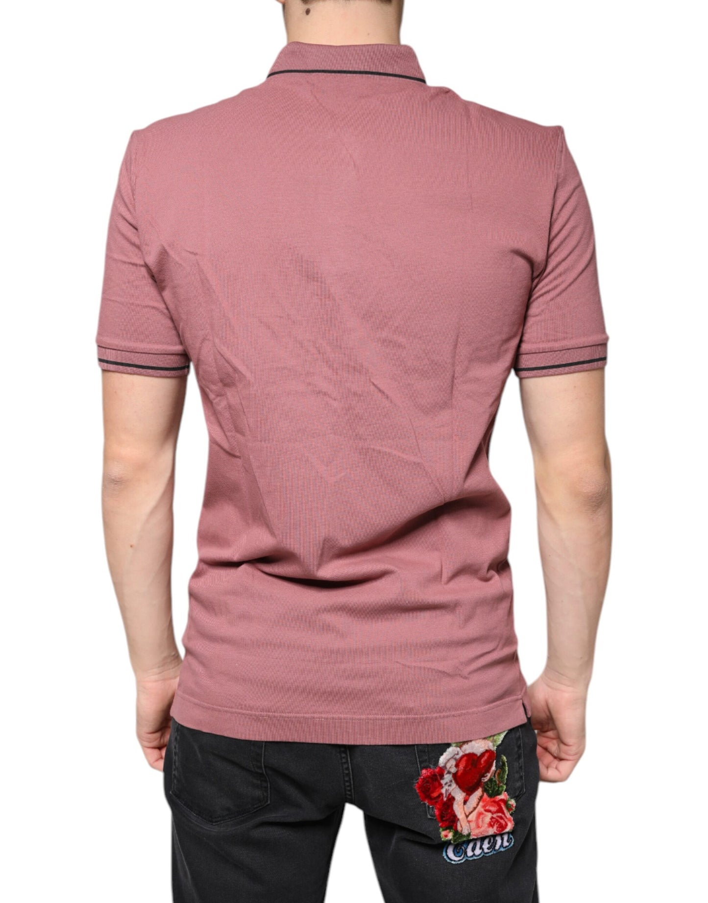 Dolce & Gabbana Pink Crown Embroidery Collared Polo T-shirt IT48 / M