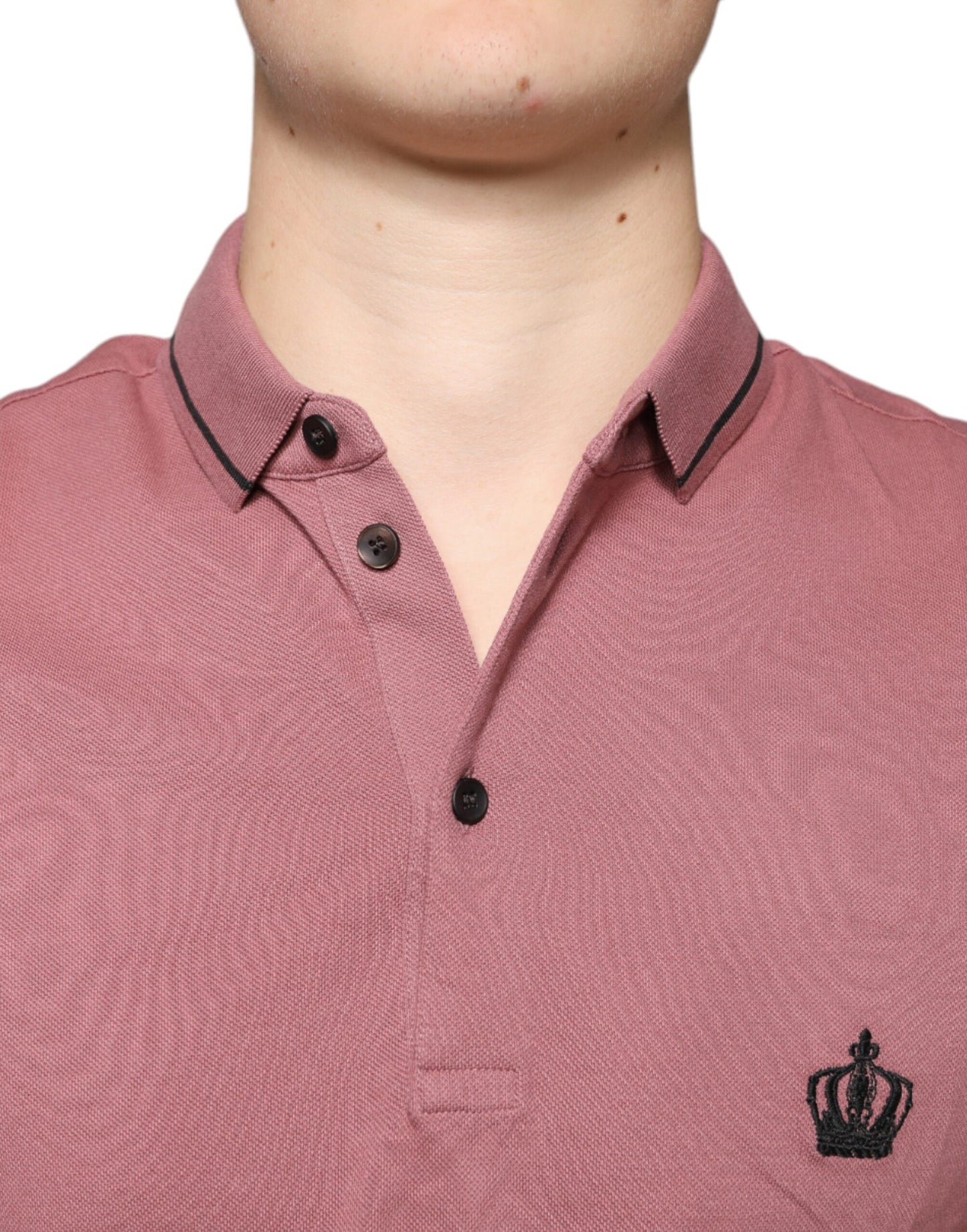 Dolce & Gabbana Pink Crown Embroidery Collared Polo T-shirt IT48 / M