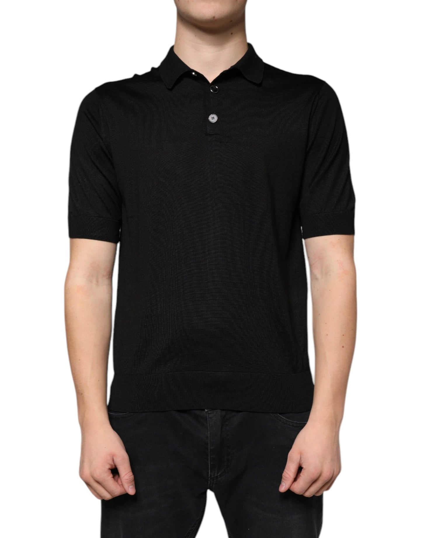 Dolce & Gabbana Black Silk Short Sleeves Men Polo T-shirt IT48 / M