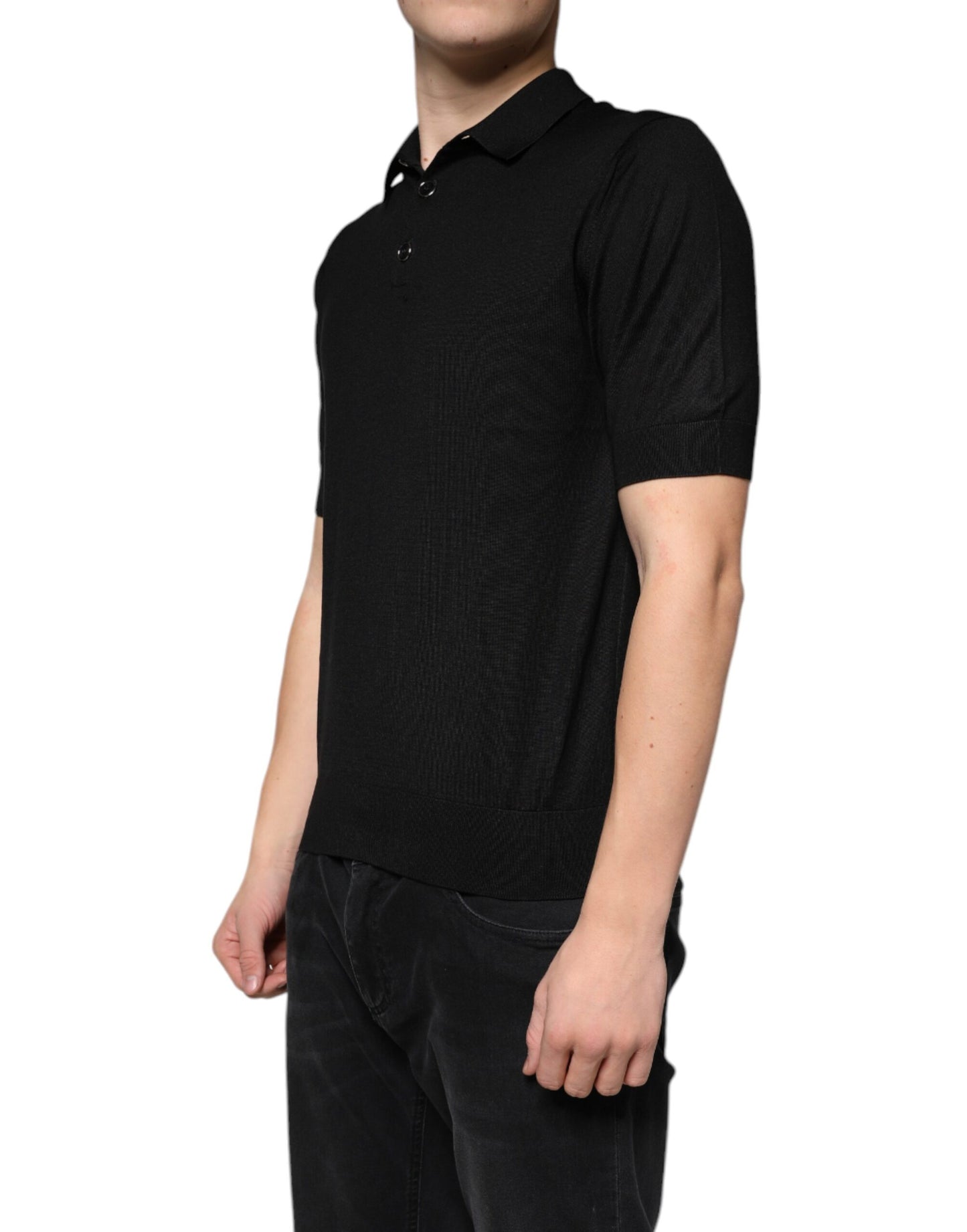 Dolce & Gabbana Black Silk Short Sleeves Men Polo T-shirt IT48 / M