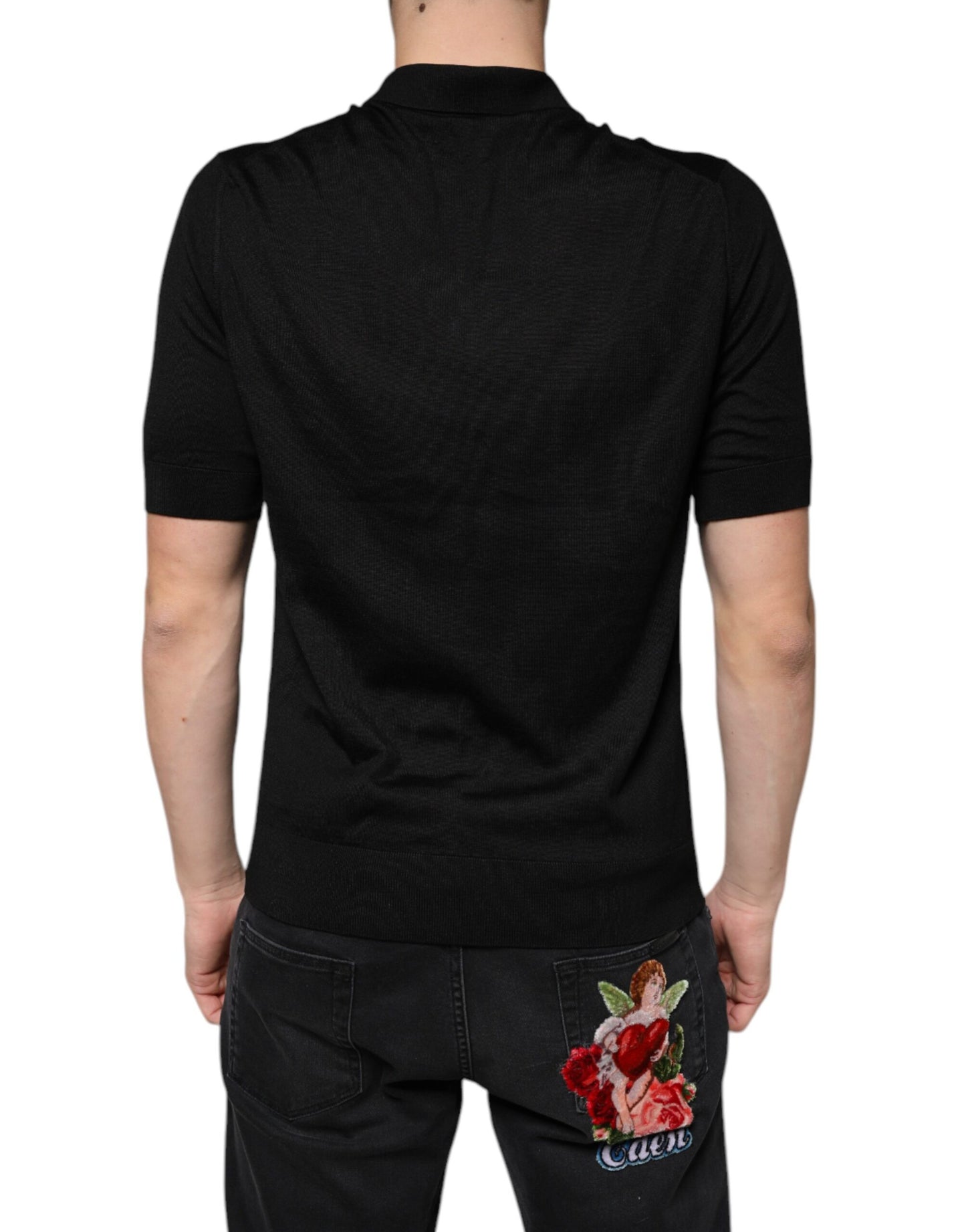 Dolce & Gabbana Black Silk Short Sleeves Men Polo T-shirt IT48 / M