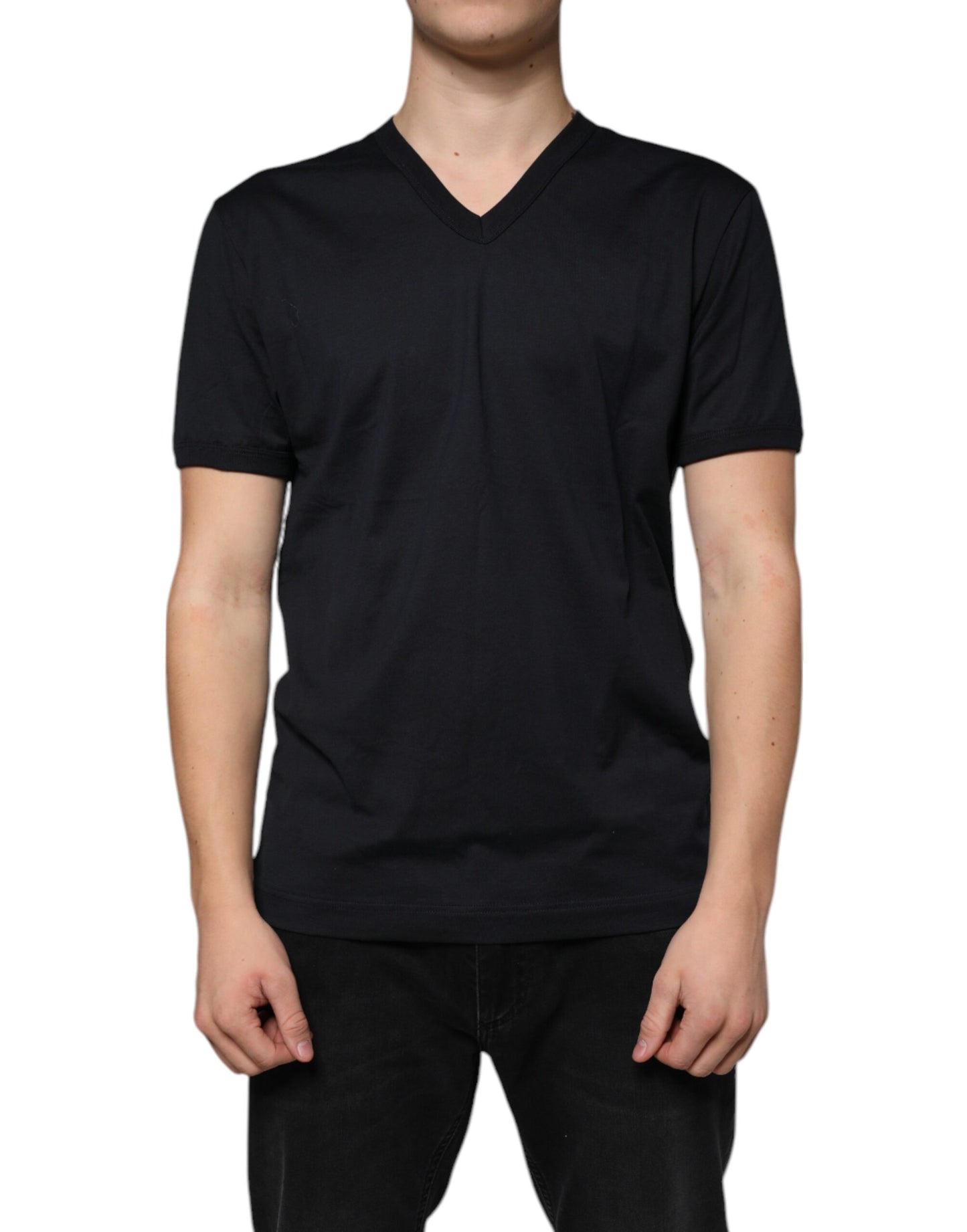 Dolce & Gabbana Black Logo Cotton Vneck Short Sleeve T-shirt IT50 / L