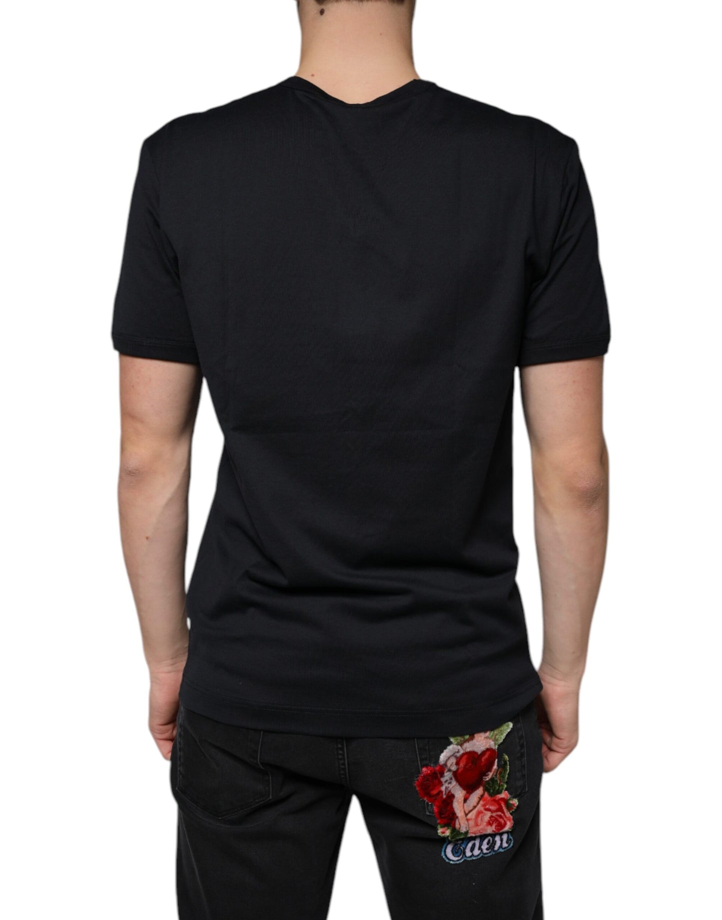 Dolce & Gabbana Black Logo Cotton Vneck Short Sleeve T-shirt IT50 / L