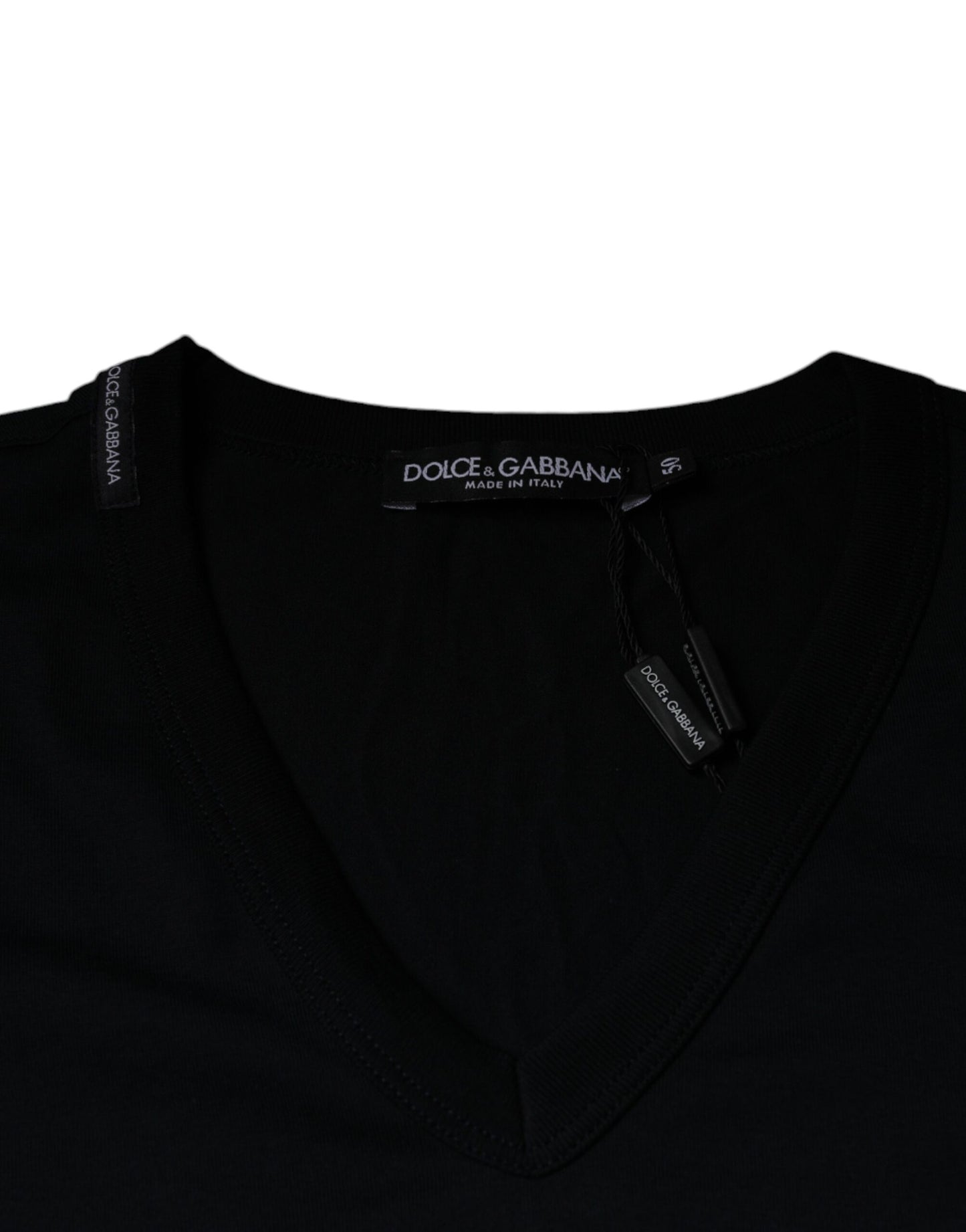 Dolce & Gabbana Black Logo Cotton Vneck Short Sleeve T-shirt IT50 / L