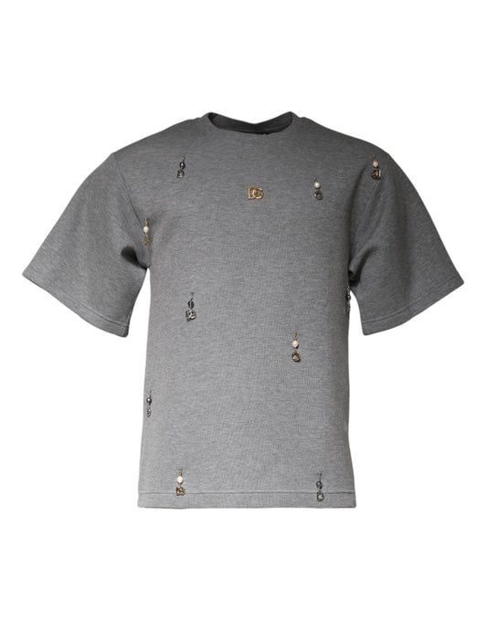 Dolce & Gabbana Gray Cotton Blend Embellished Tee T-shirt IT44 / XS