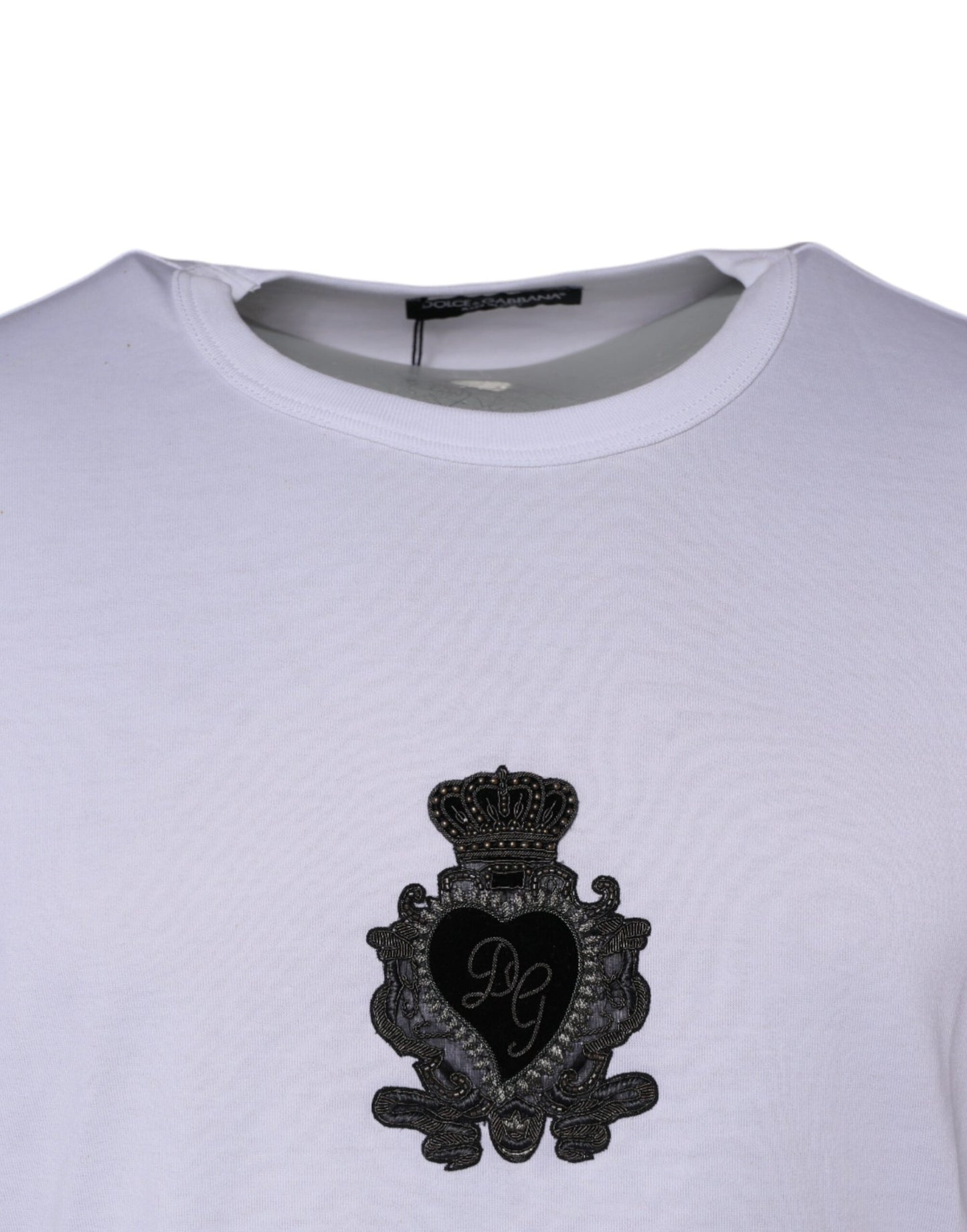 Dolce & Gabbana White Logo Heart Cotton Crew Neck T-shirt IT44 / XS