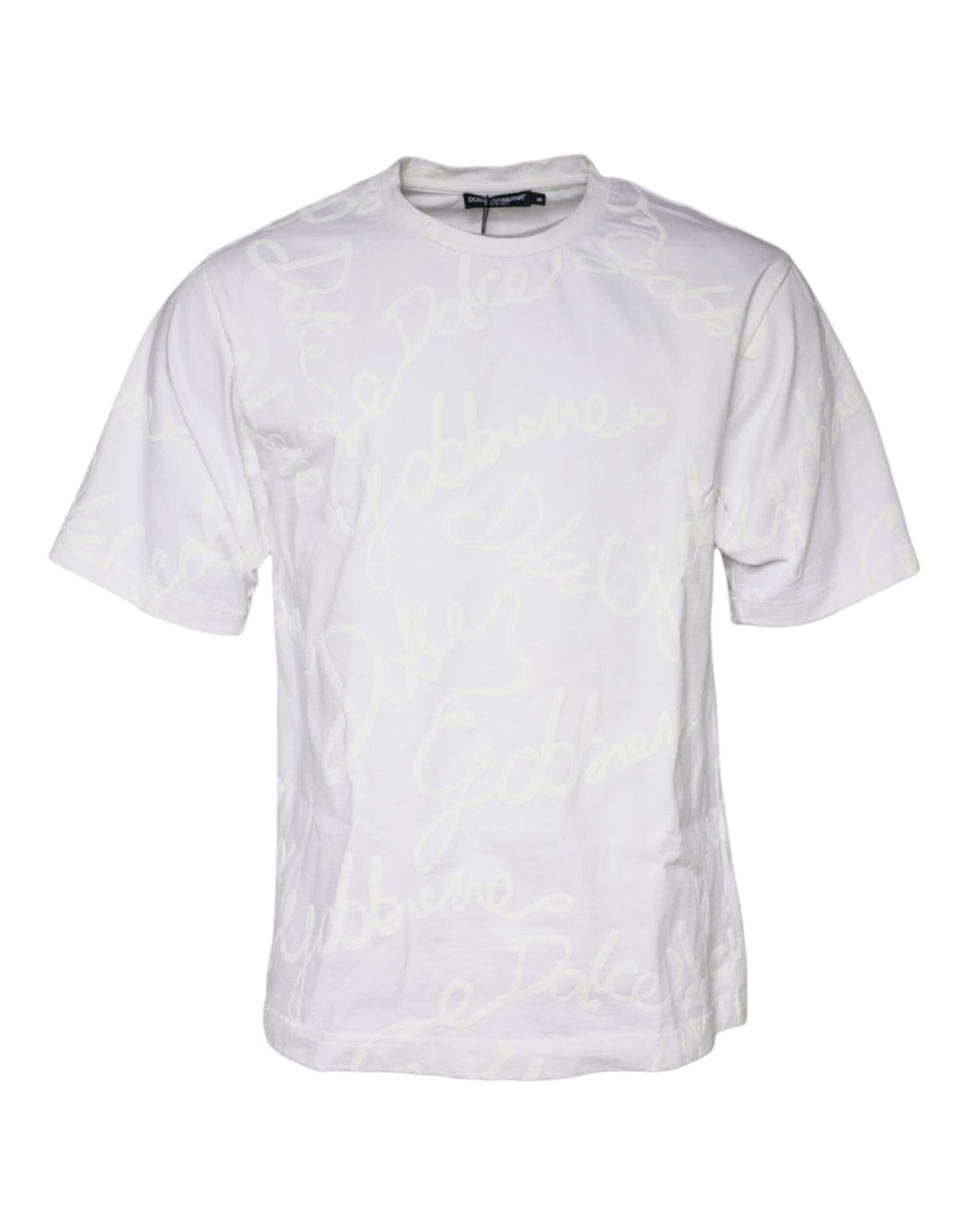 Dolce & Gabbana White Logo Print Cotton Crew Neck T-shirt IT52 / XL