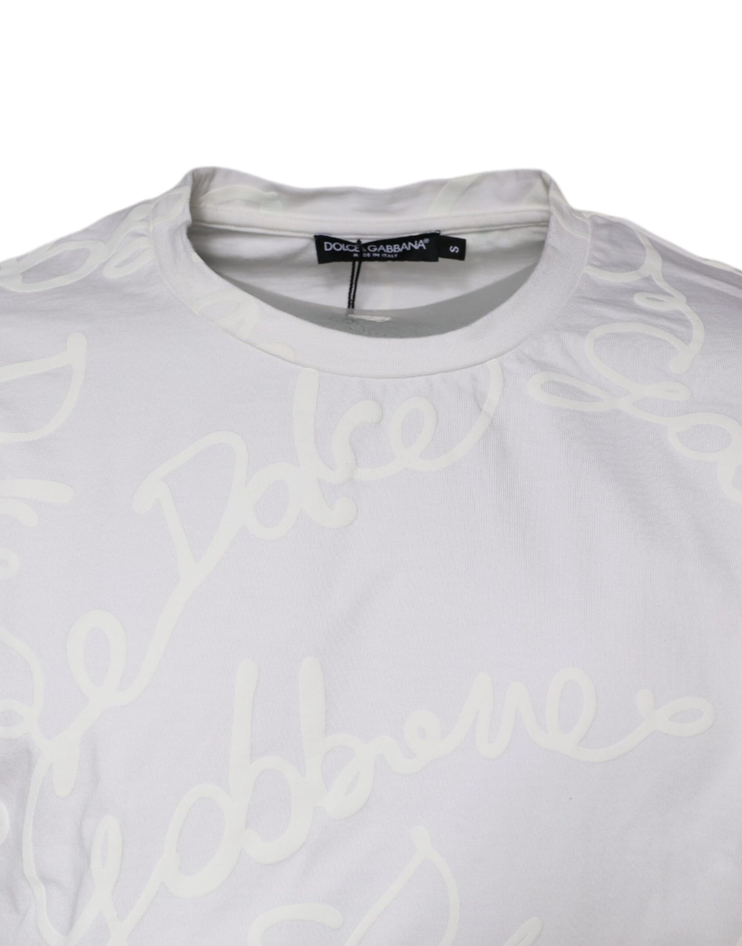 Dolce & Gabbana White Logo Print Cotton Crew Neck T-shirt IT46 / S