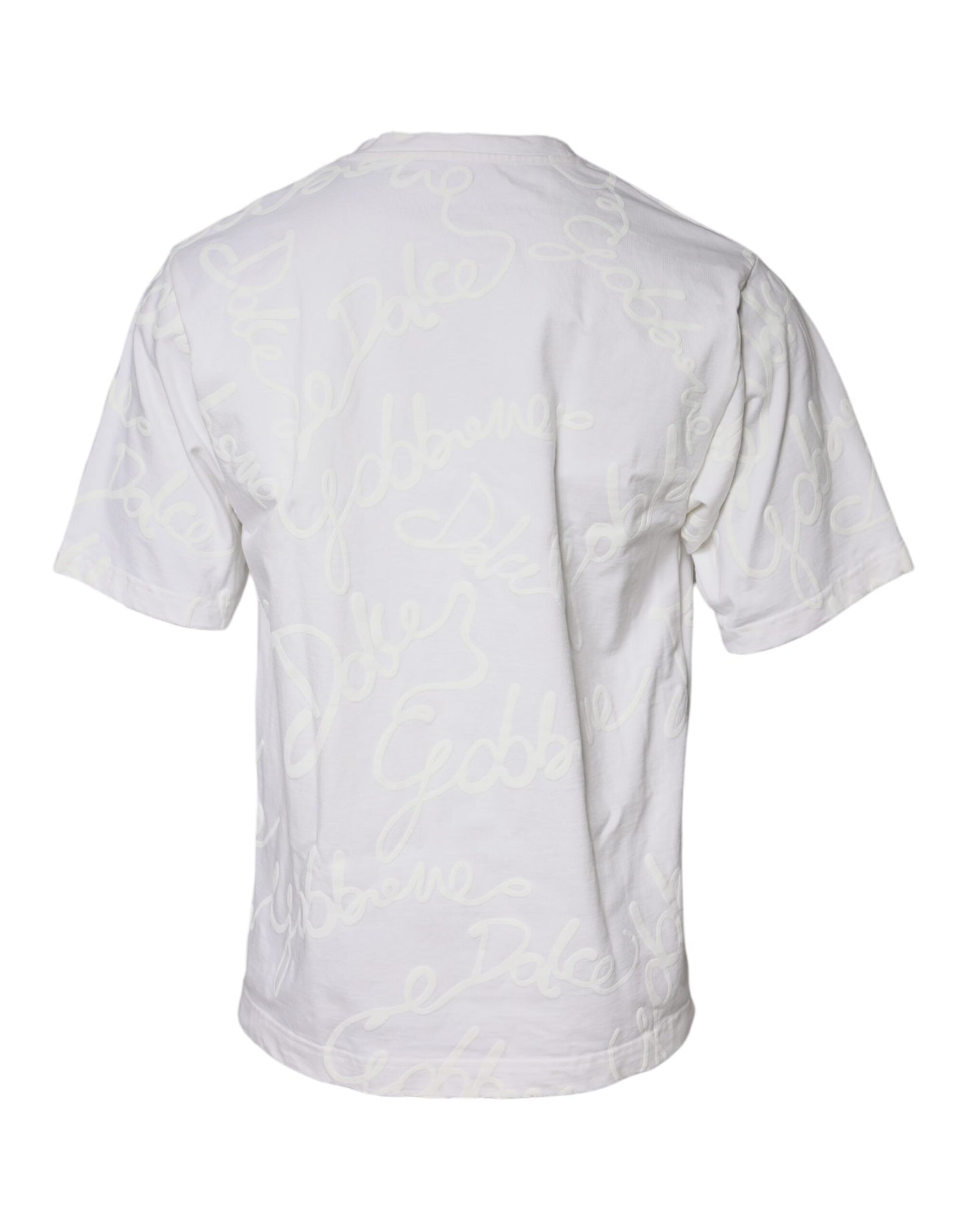 Dolce & Gabbana White Logo Print Cotton Crew Neck T-shirt IT46 / S