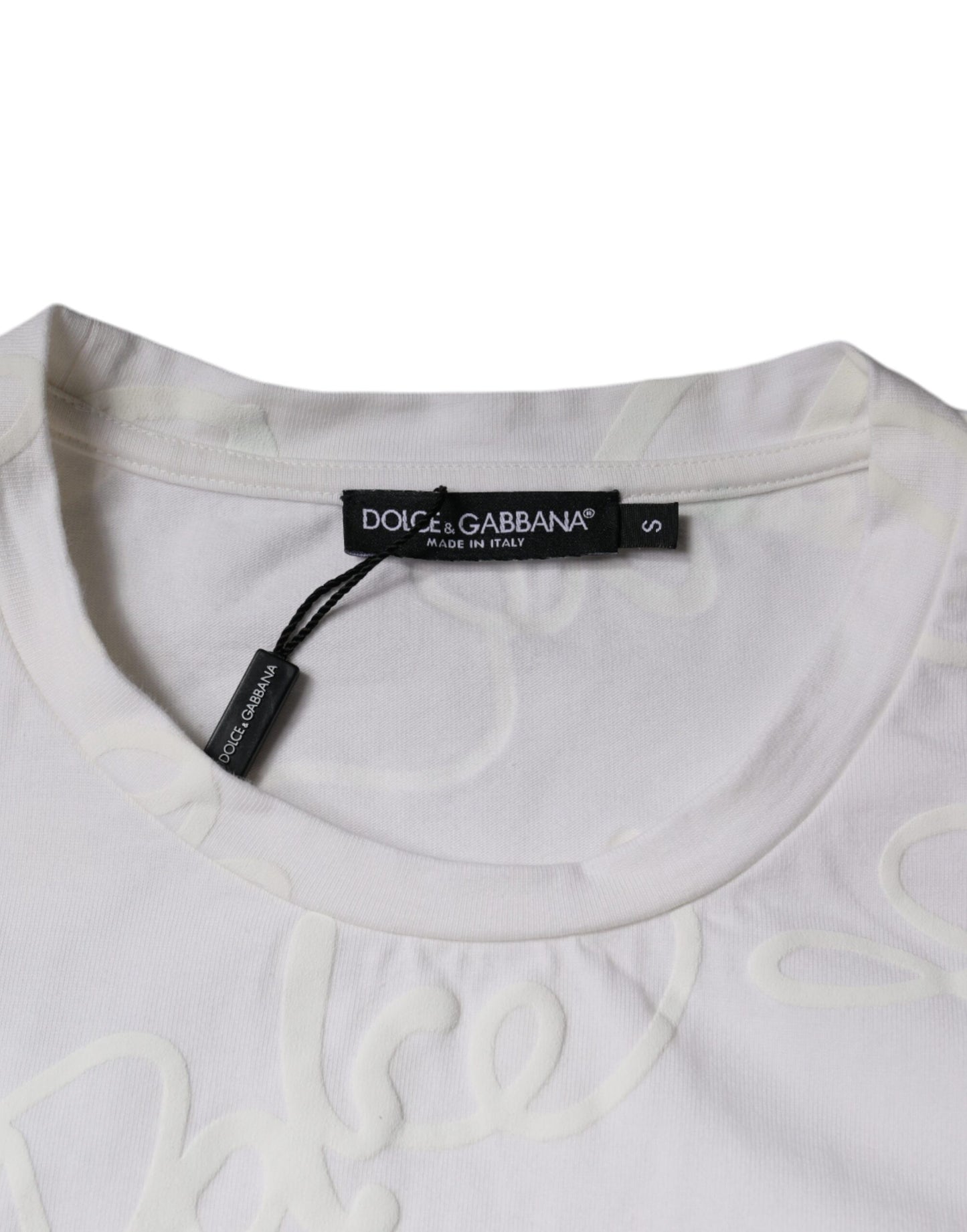 Dolce & Gabbana White Logo Print Cotton Crew Neck T-shirt IT46 / S