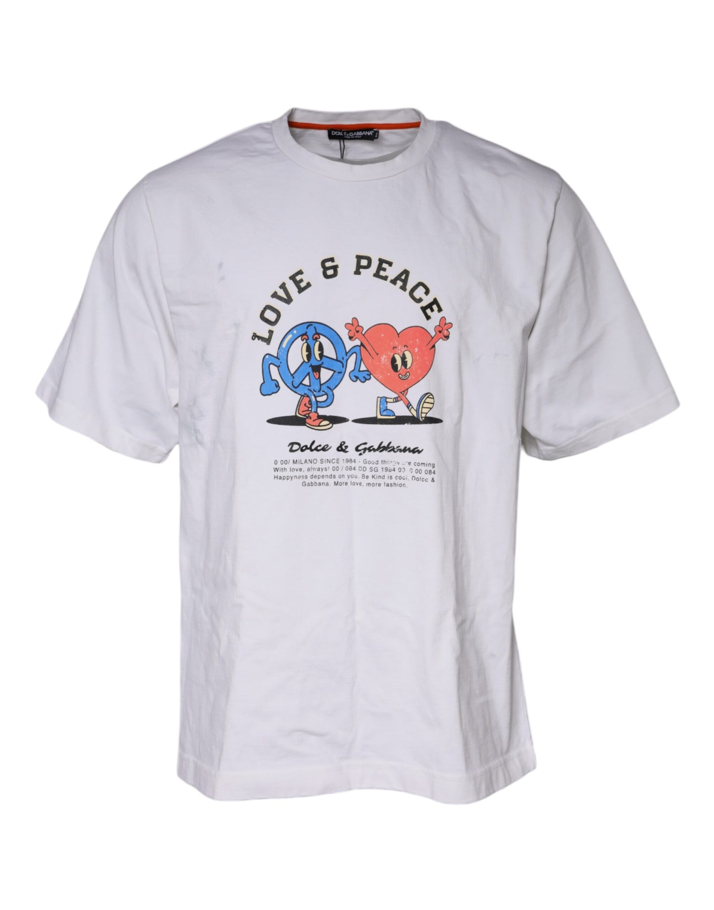 Dolce & Gabbana White Love & Peace Cotton Round Neck T-shirt IT52 / XL