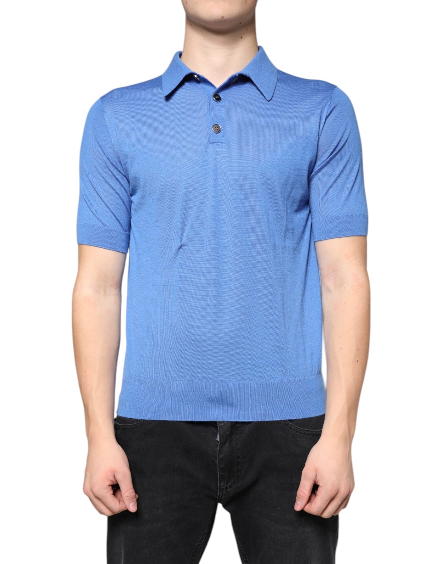 Dolce & Gabbana Blue Cashmere Short Sleeves Men Polo T-shirt IT46 / S