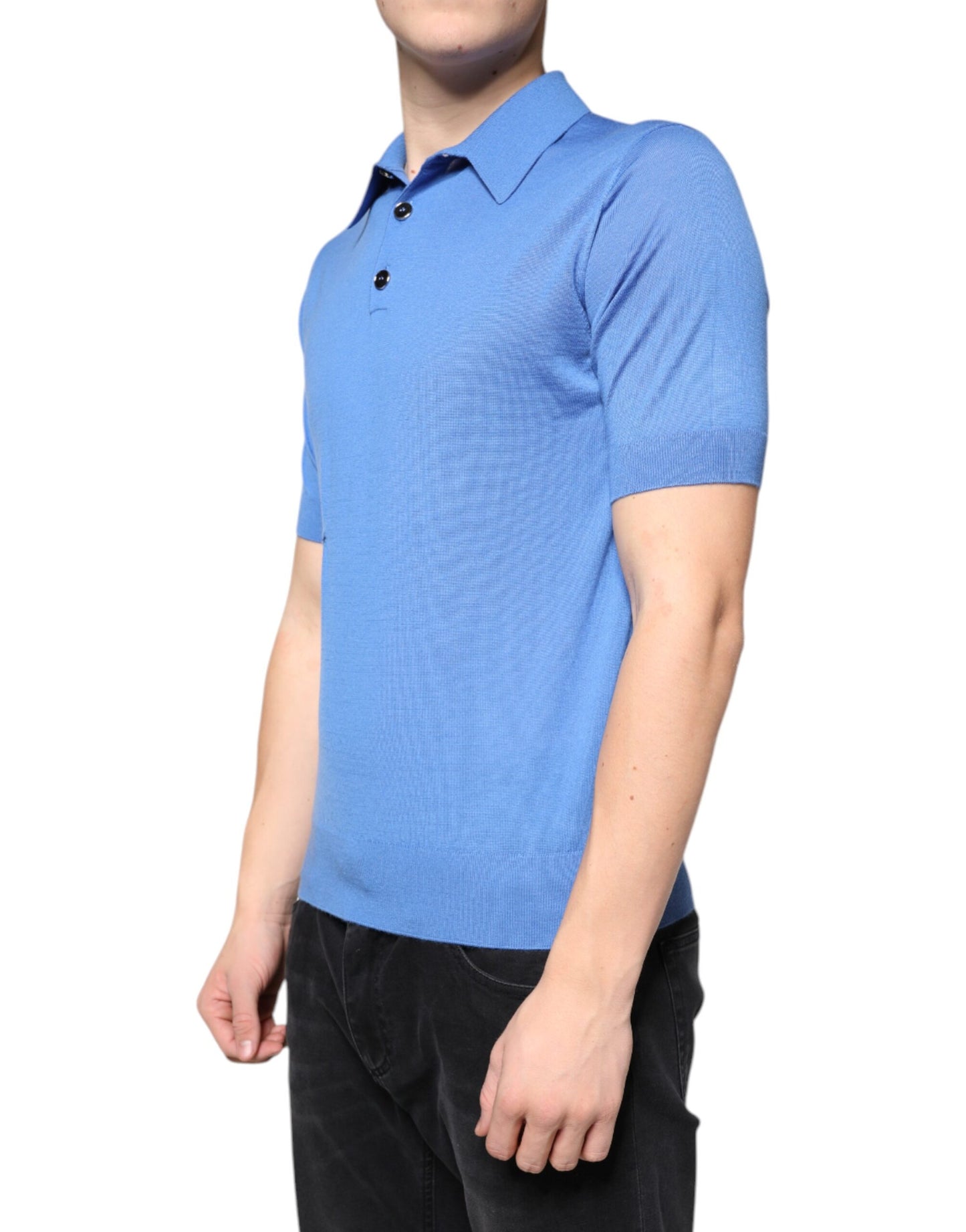 Dolce & Gabbana Blue Cashmere Short Sleeves Men Polo T-shirt IT46 / S