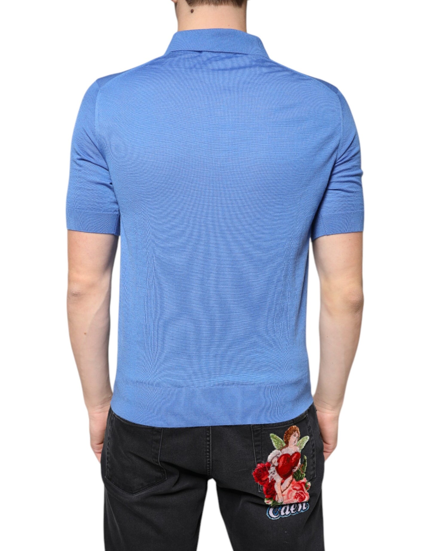 Dolce & Gabbana Blue Cashmere Short Sleeves Men Polo T-shirt IT46 / S