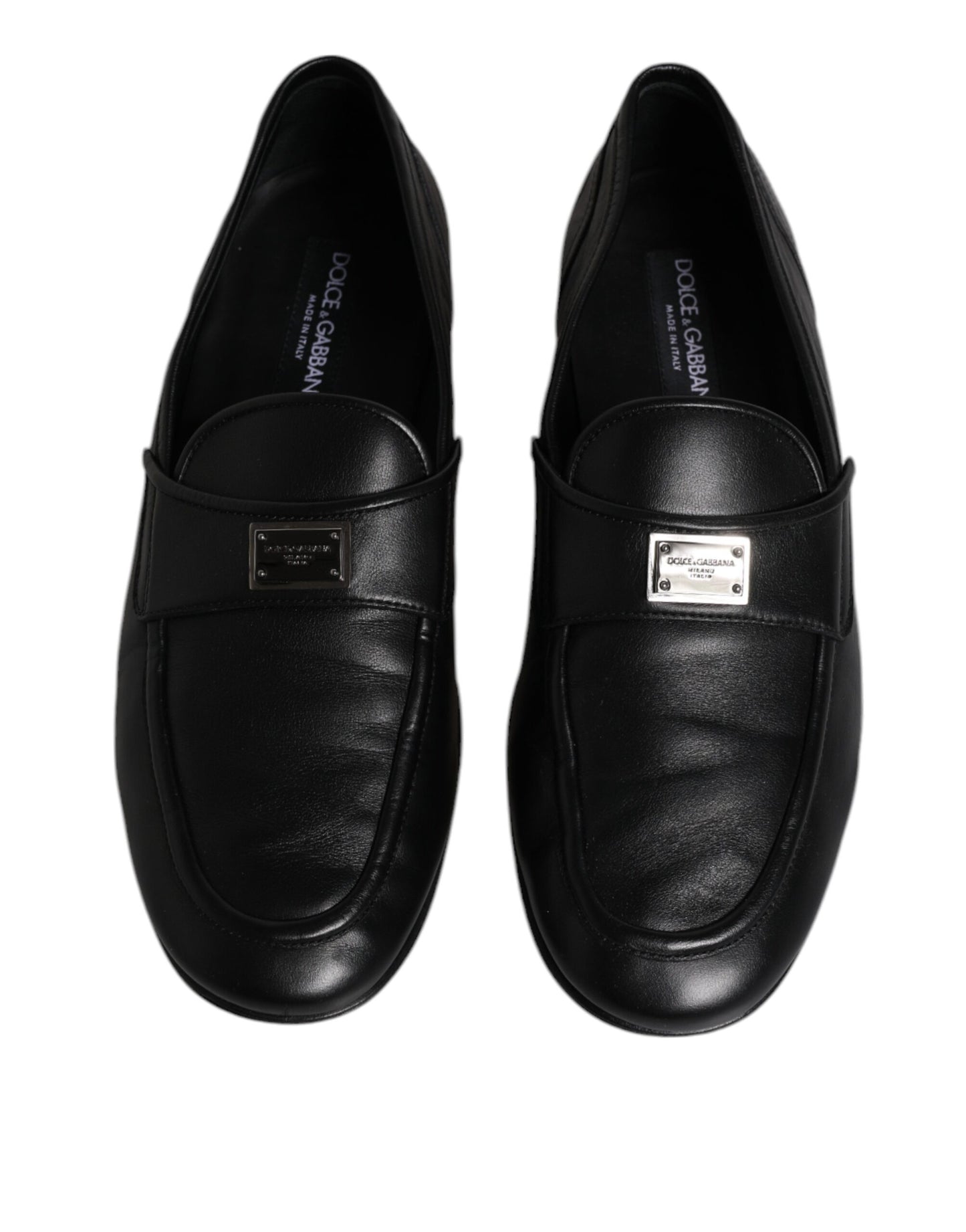 Dolce & Gabbana Black Leather Logo Slip On Men Loafers Shoes EU41 / US8