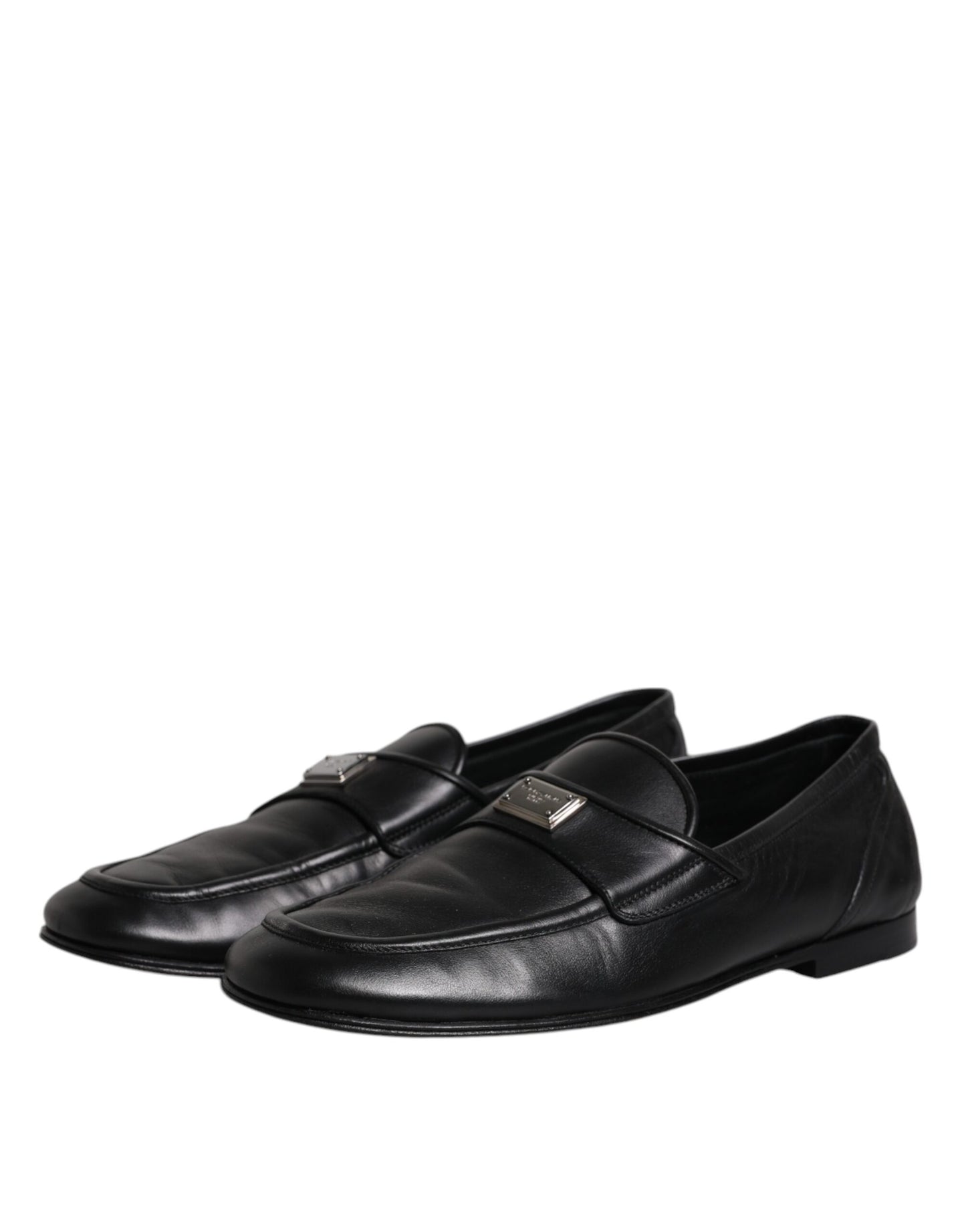 Dolce & Gabbana Black Leather Logo Slip On Men Loafers Shoes EU41 / US8