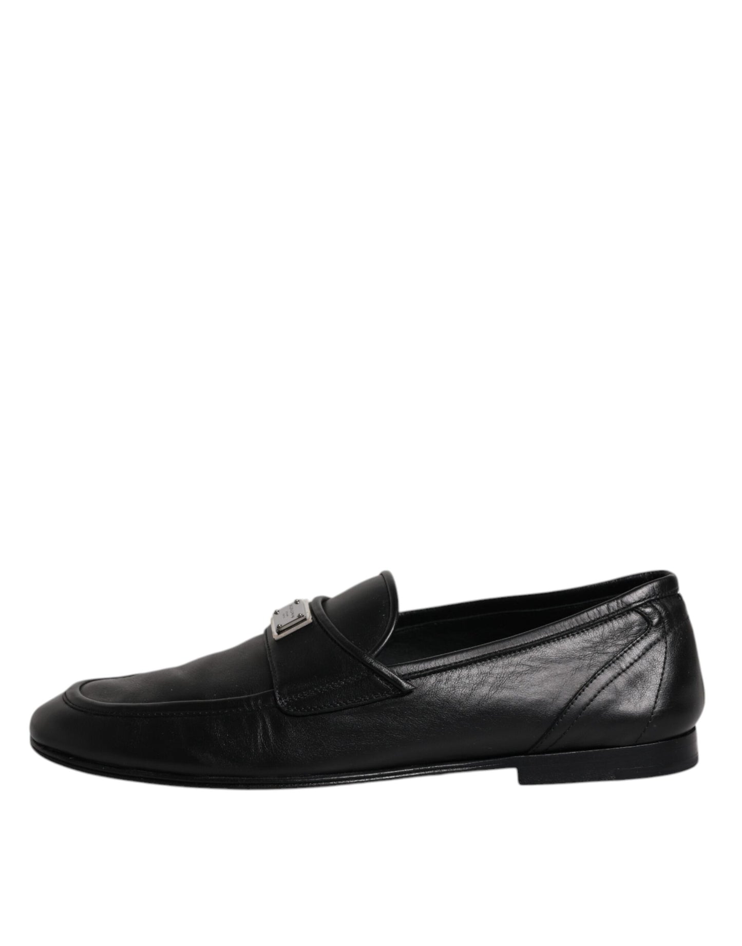 Dolce & Gabbana Black Leather Logo Slip On Men Loafers Shoes EU41 / US8