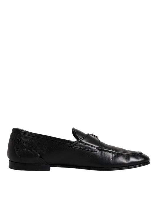 Dolce & Gabbana Black Leather Logo Slip On Men Loafers Shoes EU41 / US8