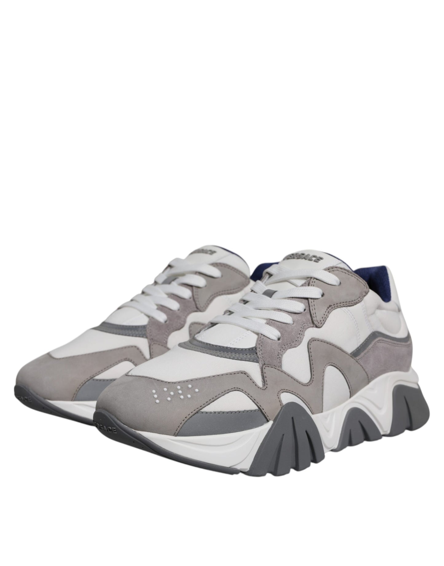 Versace Grey Leather Neoprene Chunky Low Top Squalo Sneakers Shoes