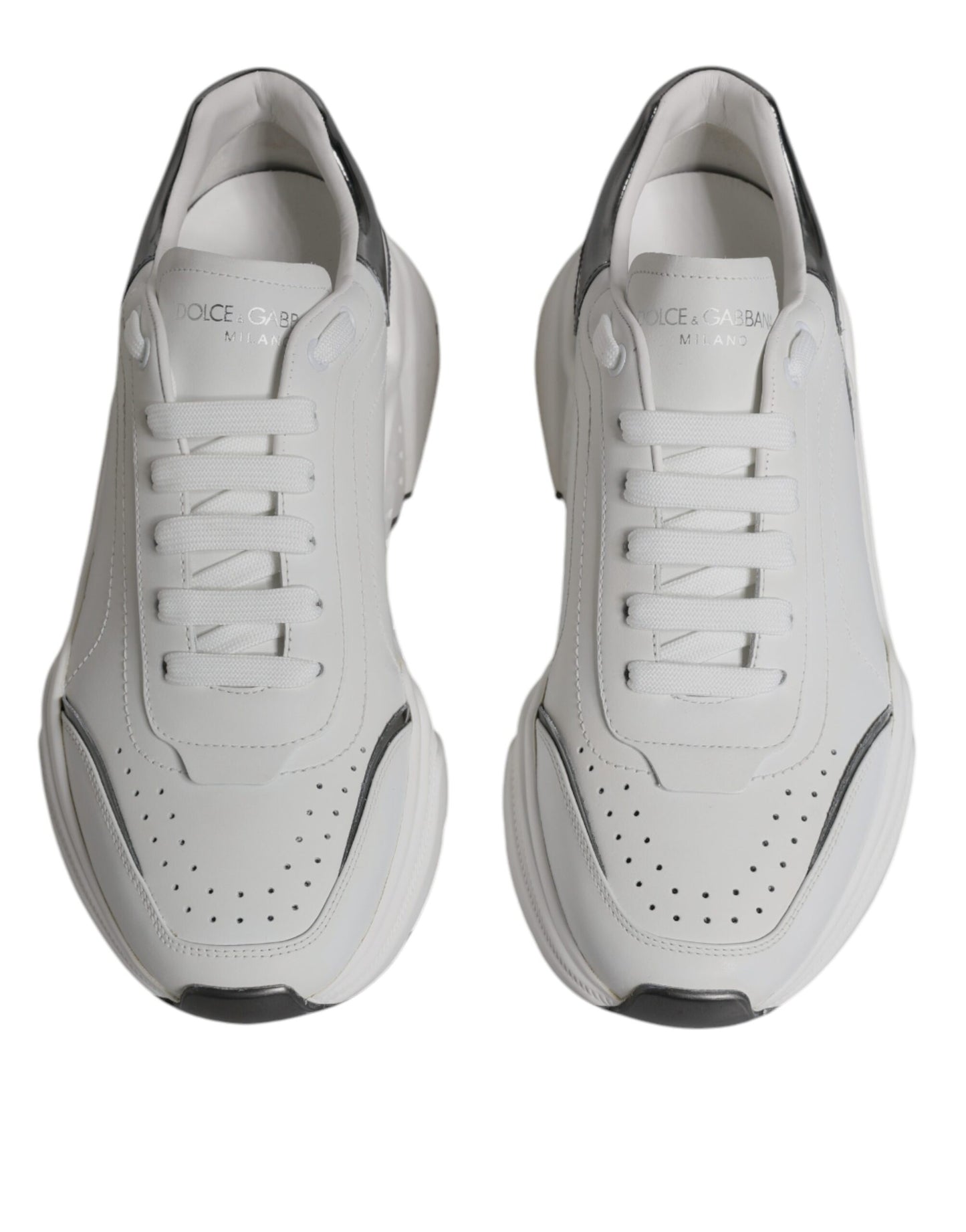 Dolce & Gabbana White Silver DAYMASTER Leather Men Sneakers Shoes EU42.5 / US9.5