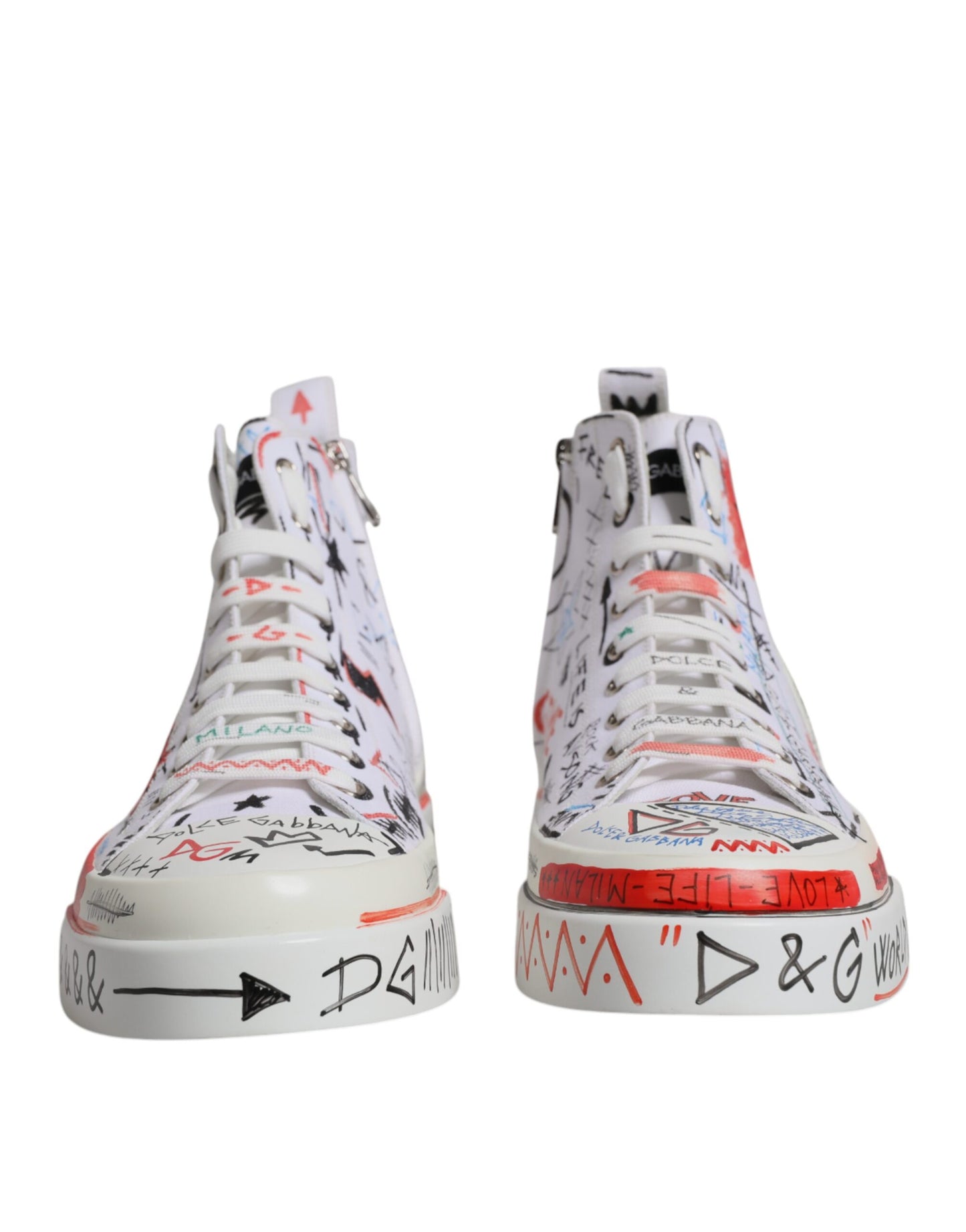 Dolce & Gabbana White Cotton Graffiti High Top Sneaker Shoes EU47 / US14