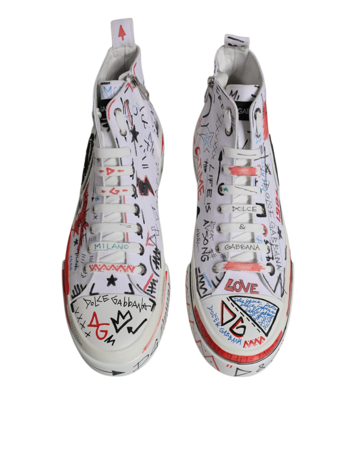 Dolce & Gabbana White Cotton Graffiti High Top Sneaker Shoes EU47 / US14