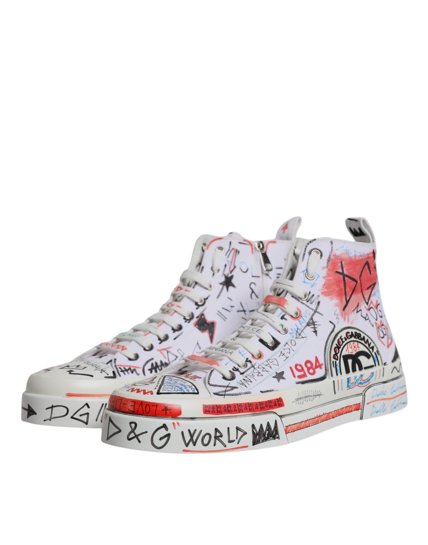 Dolce & Gabbana White Cotton Graffiti High Top Sneaker Shoes EU47 / US14