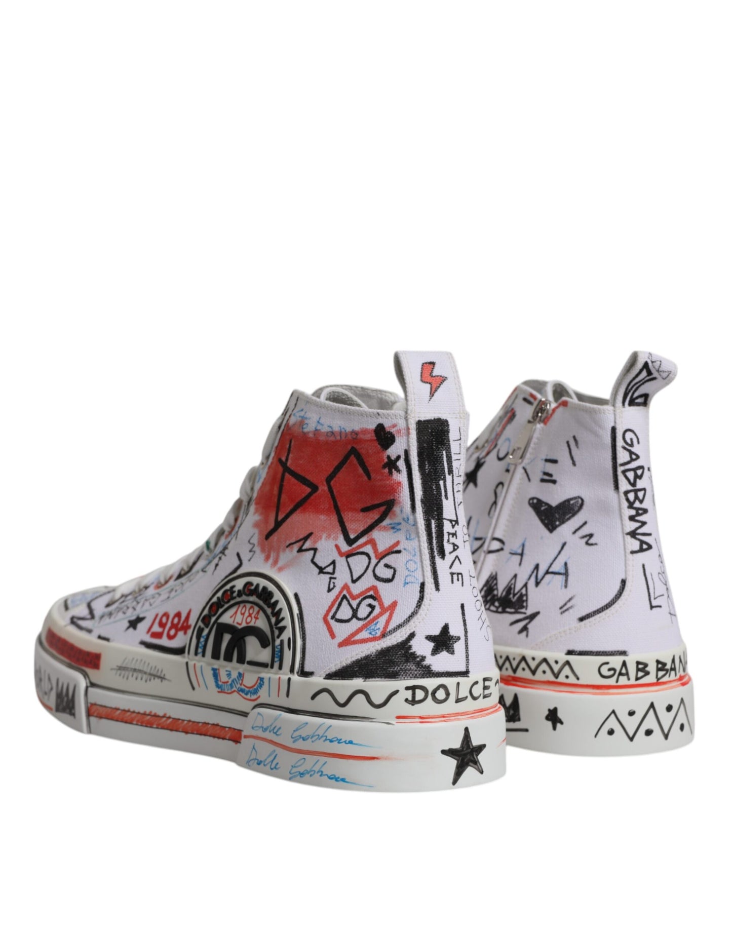 Dolce & Gabbana White Cotton Graffiti High Top Sneaker Shoes EU47 / US14