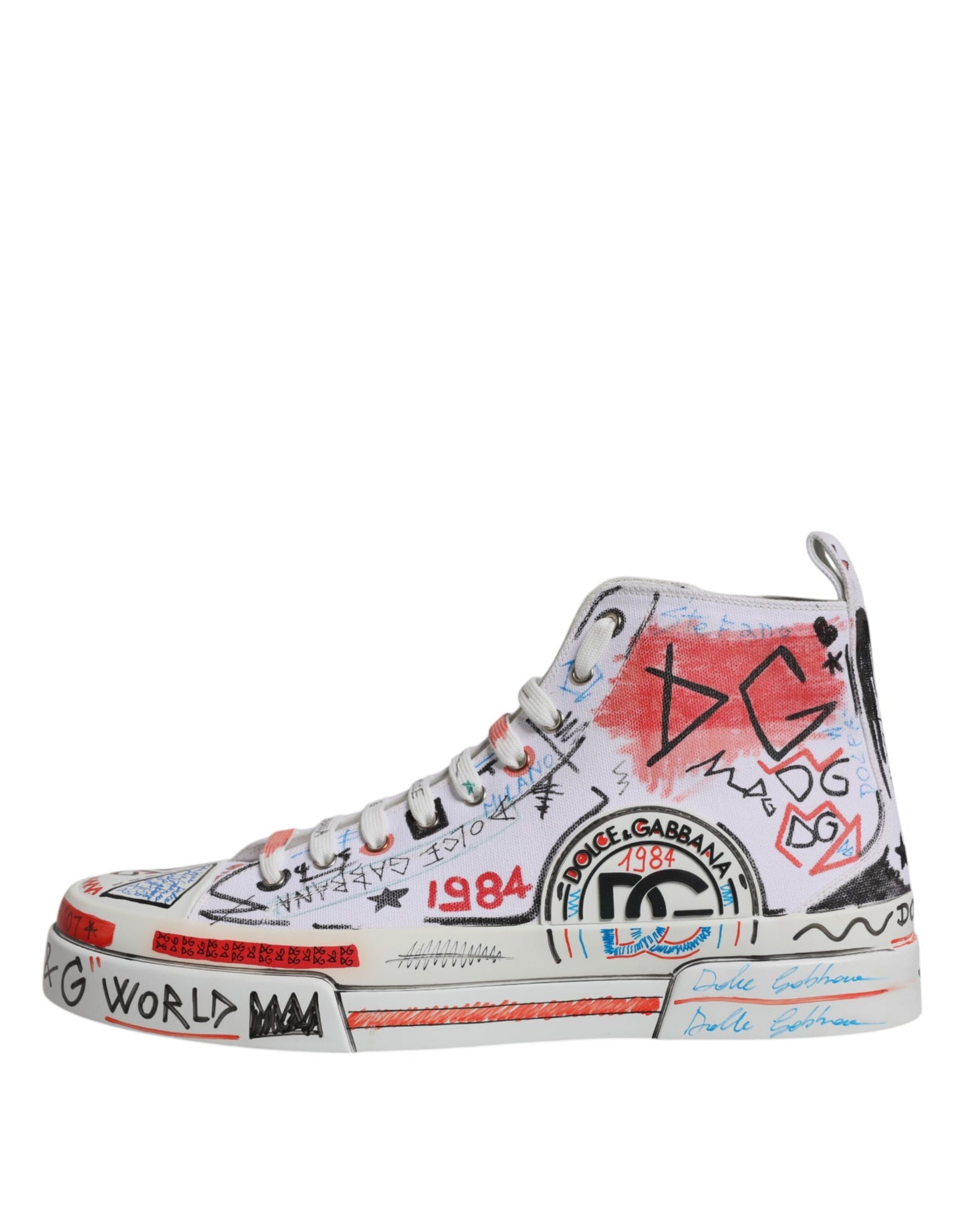 Dolce & Gabbana White Cotton Graffiti High Top Sneaker Shoes EU47 / US14