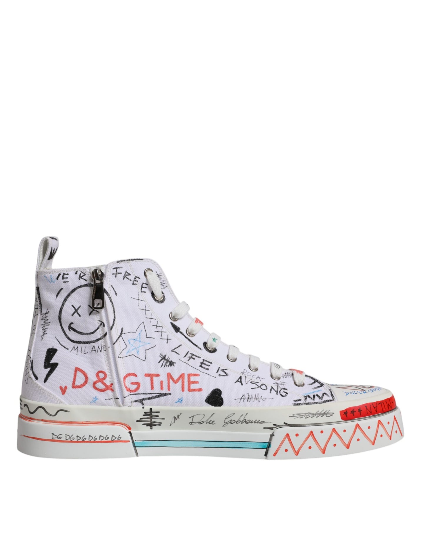 Dolce & Gabbana White Cotton Graffiti High Top Sneaker Shoes EU47 / US14