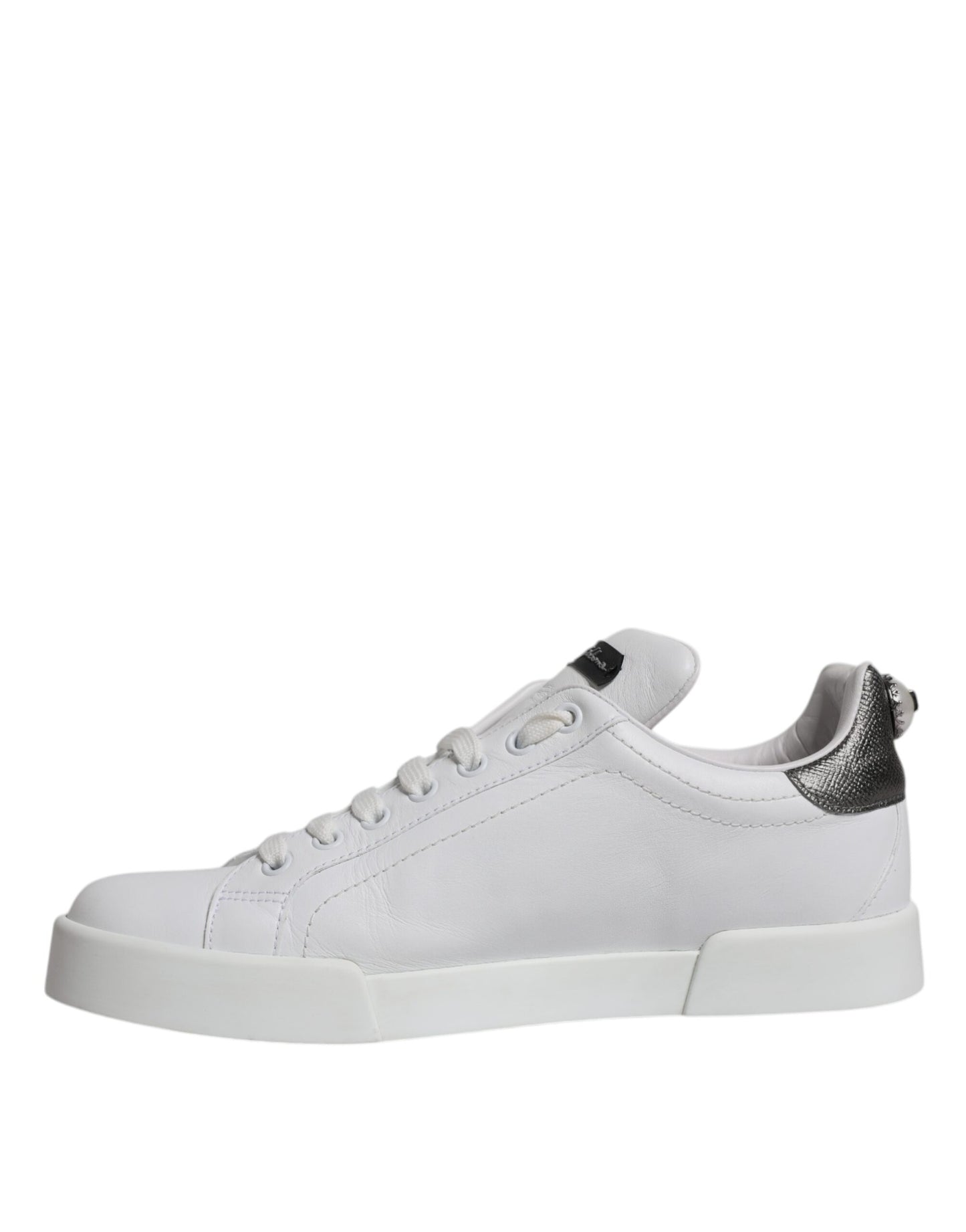 Dolce & Gabbana White Silver Leather Low Top Men Sneakers Shoes EU39 / US6