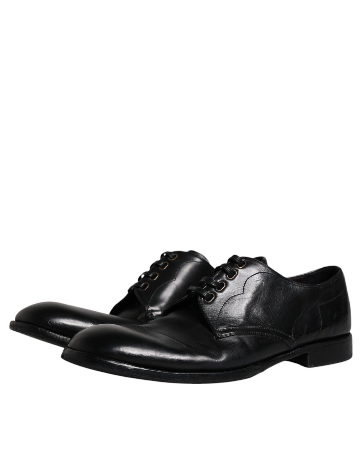 Dolce & Gabbana Black Leather Derby Formal Men Dress Shoes EU45 / US12