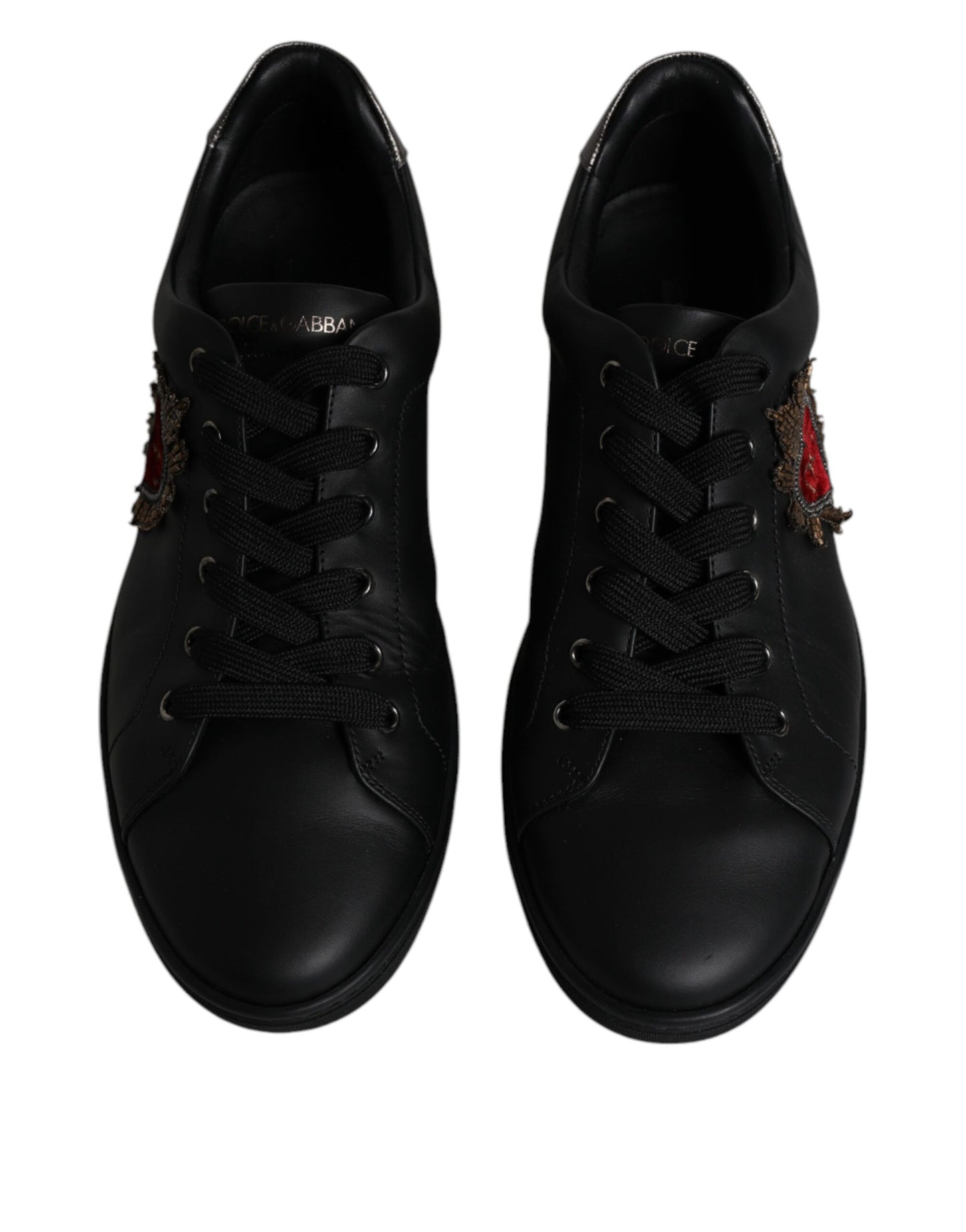 Dolce & Gabbana Black Leather London Heart Men Sneakers Shoes EU44 / US11