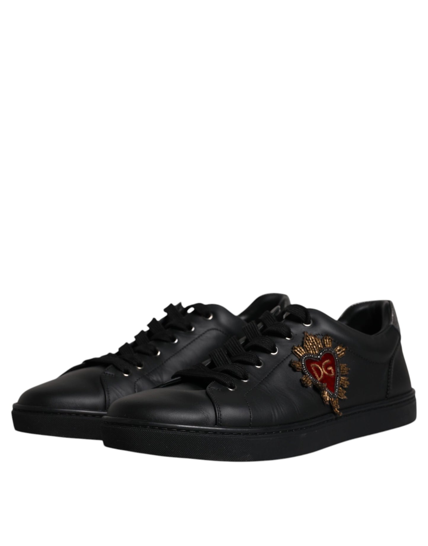 Dolce & Gabbana Black Leather London Heart Men Sneakers Shoes EU44 / US11