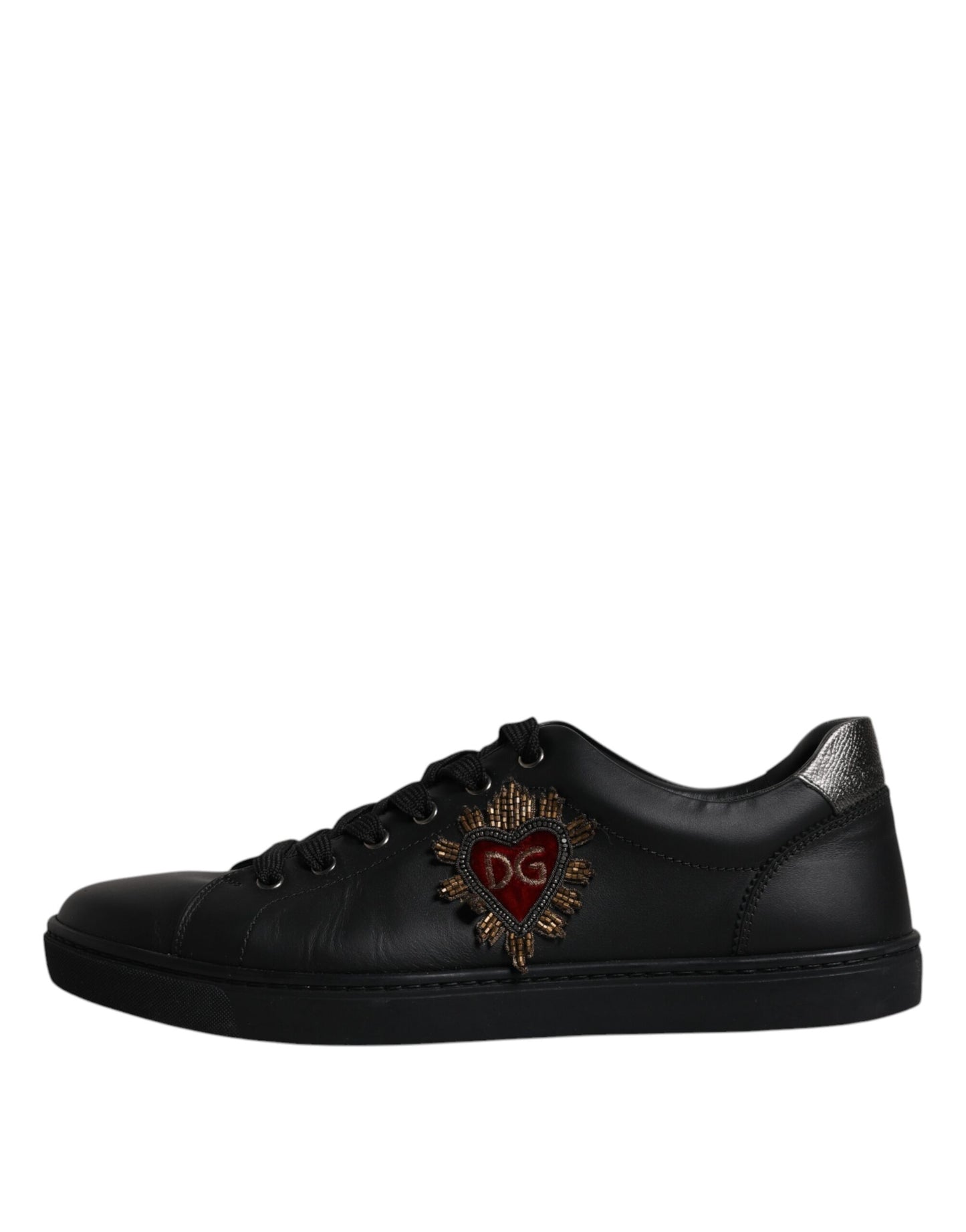 Dolce & Gabbana Black Leather London Heart Men Sneakers Shoes EU44 / US11